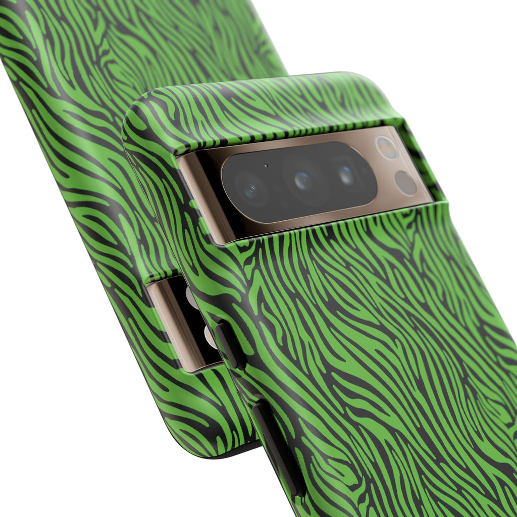 Neon Green Zebra Tough Phone Case iPhone, Galaxy, or Google Pixel