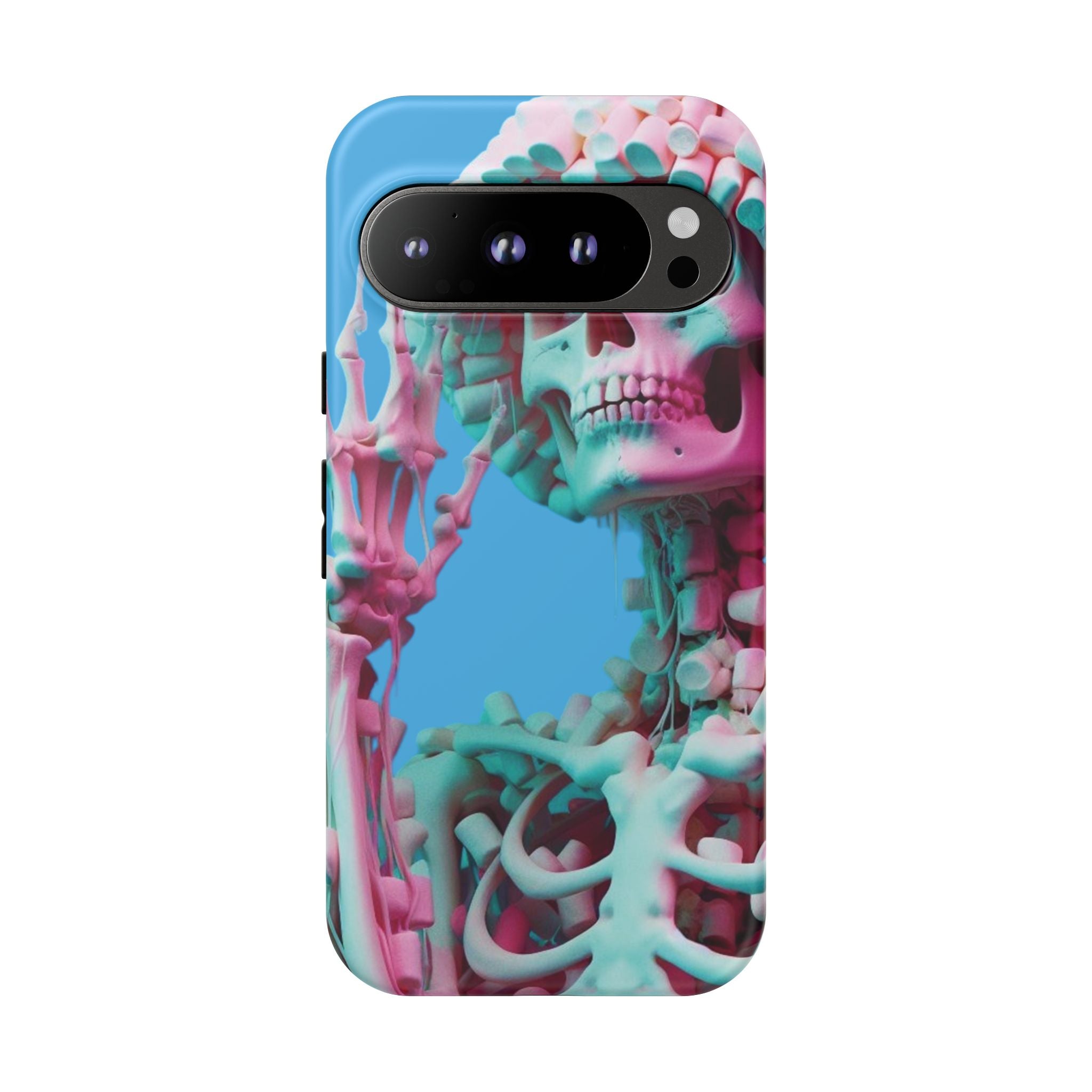 Neon Pink Skeleton Blue Tough Phone Case for iPhone, Galaxy or Google Pixel