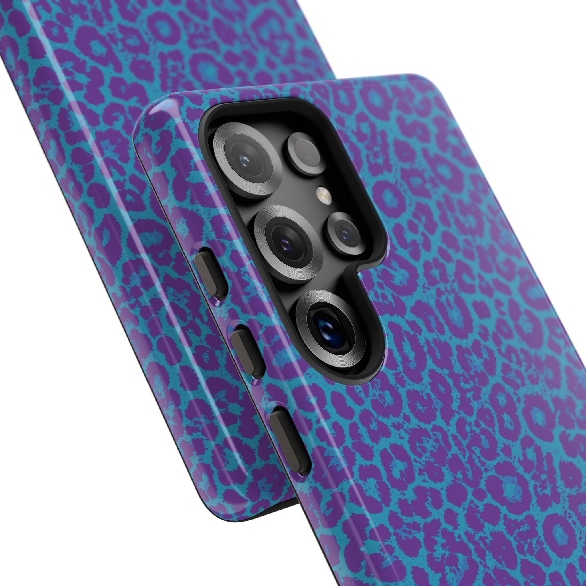 Leopard Printed Purple Blue Tough Phone Case for iPhone, Galaxy, or Google Pixel