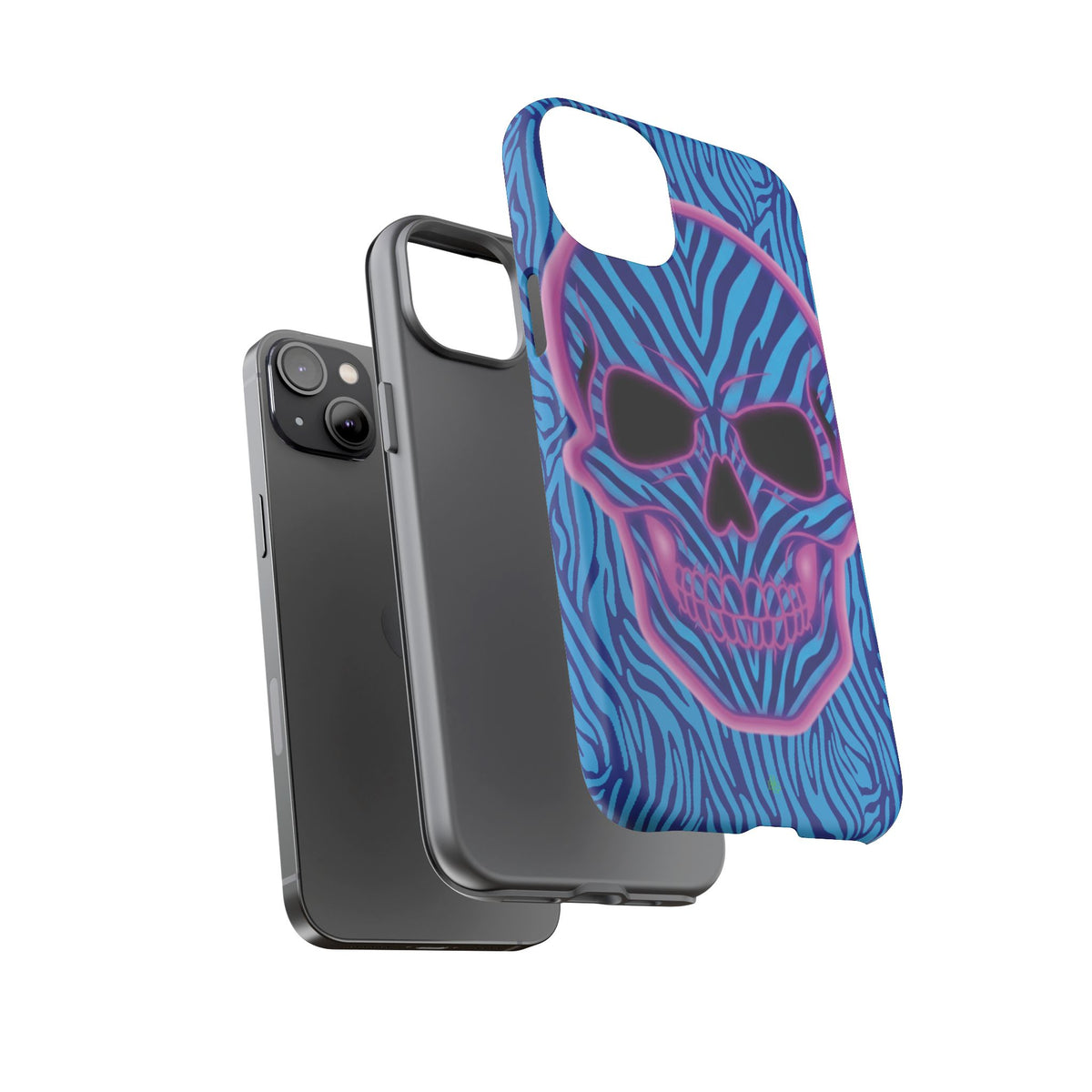 Neon Zebra Skull Tough Phone Case for iPhone, Galaxy, or Google Pixel