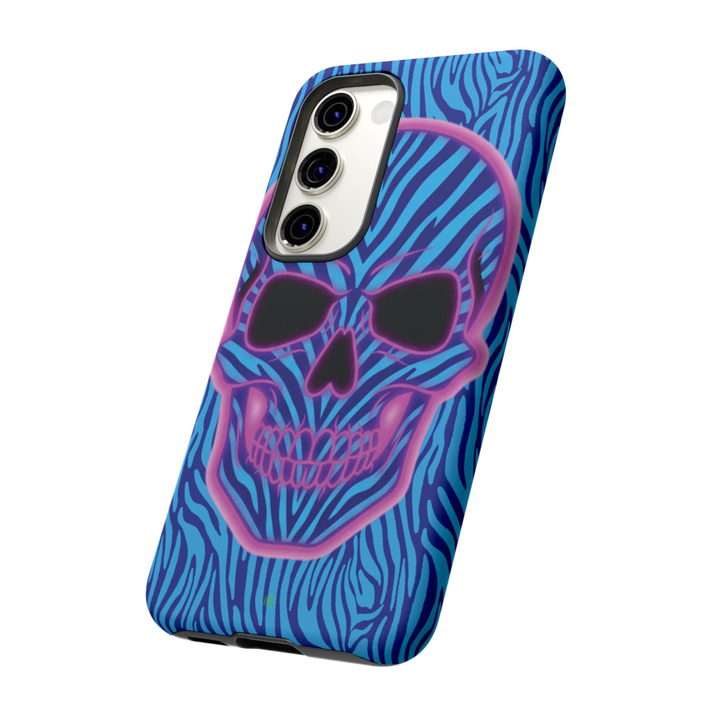 Neon Zebra Skull Tough Phone Case for iPhone, Galaxy, or Google Pixel