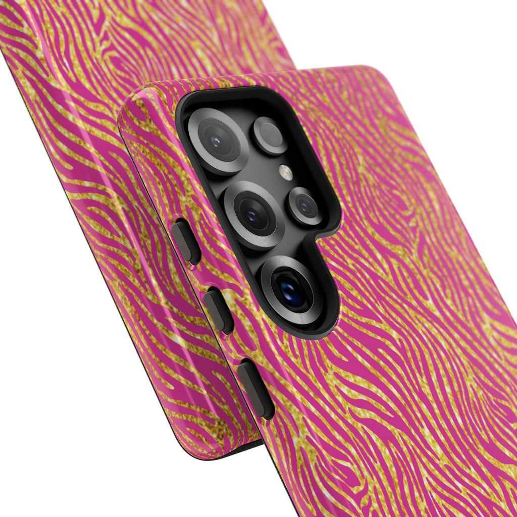 Pink Gold Zebra Print Tough Case for iPhone, Galaxy, or Google Pixel