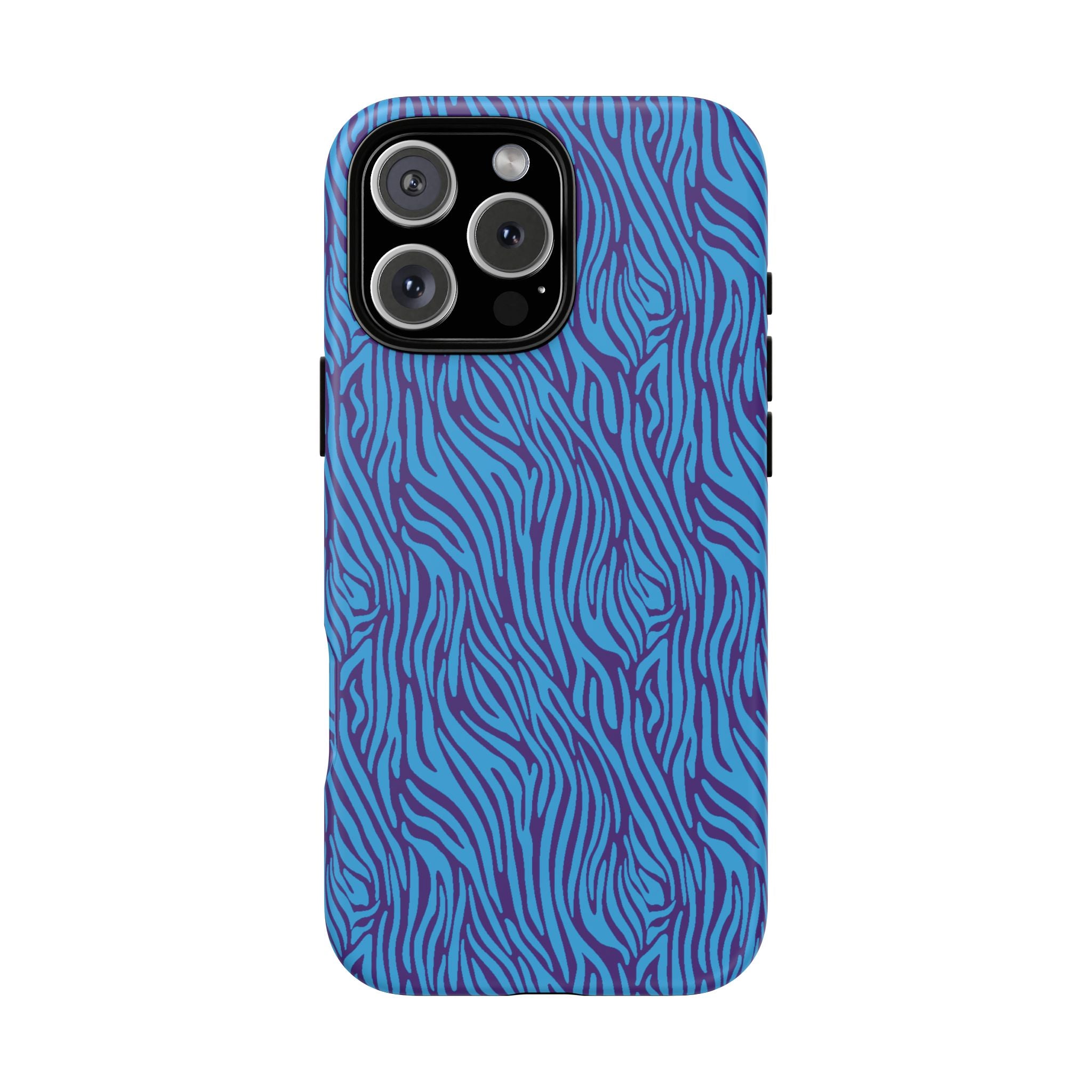 Zebra Print Blue and Purple Tough Case for iPhone, Galaxy or Google Pixel