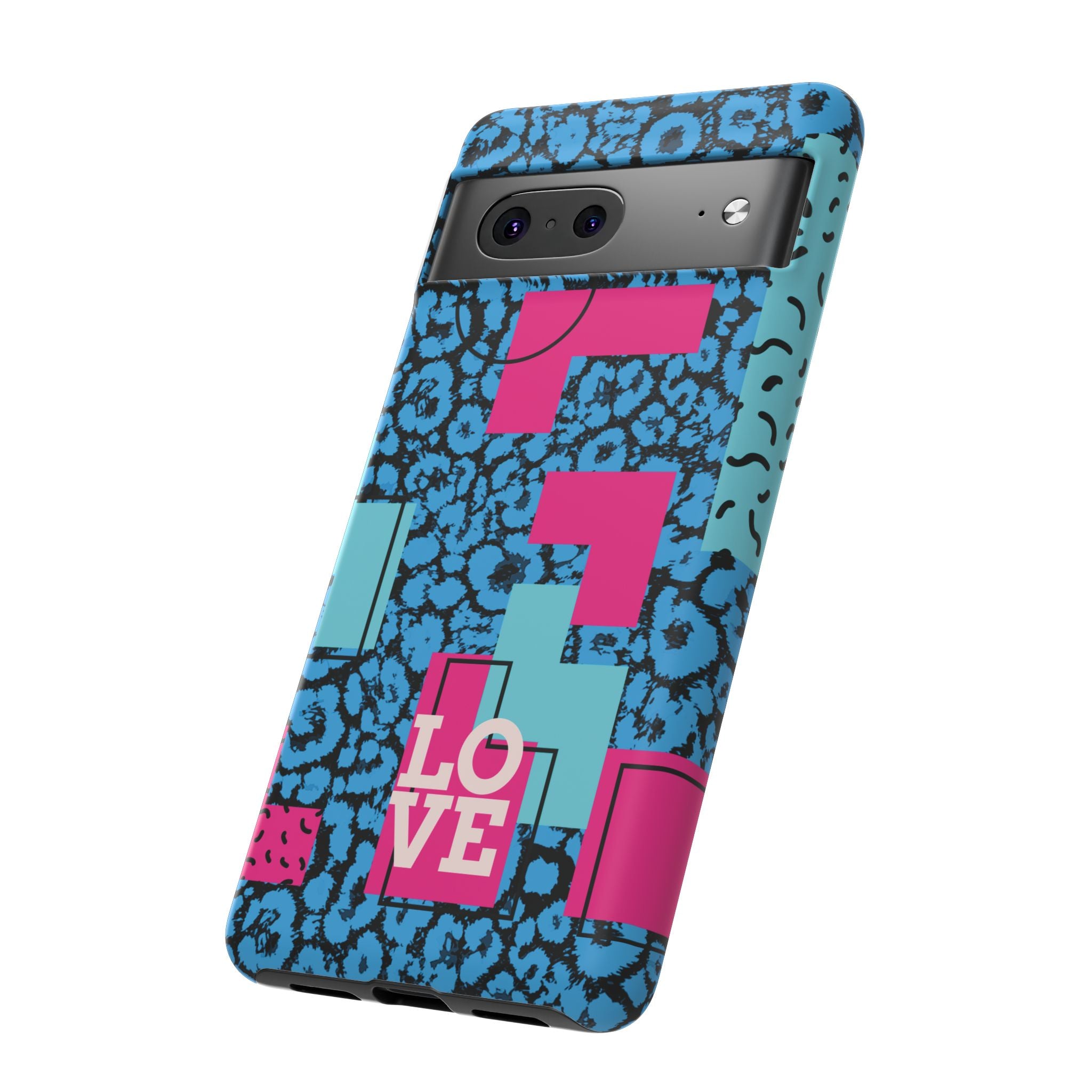LOVE Blue Leopard 80s Vibe Tough Case for iPhone, Galaxy, or Google Pixel