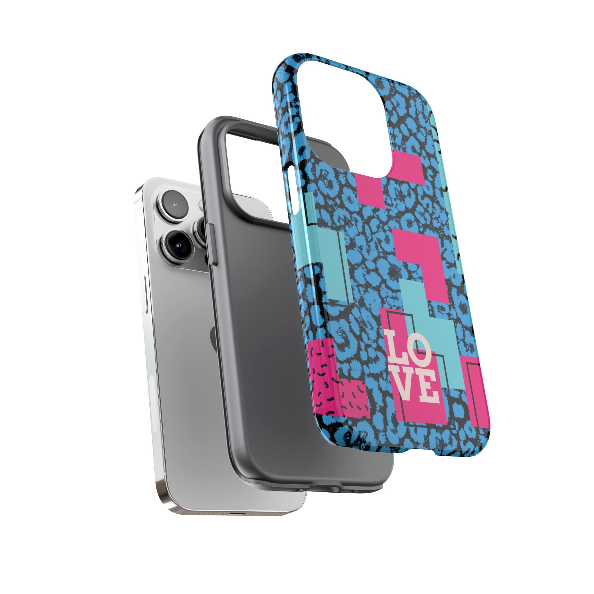 LOVE Blue Leopard 80s Vibe Tough Case for iPhone, Galaxy, or Google Pixel