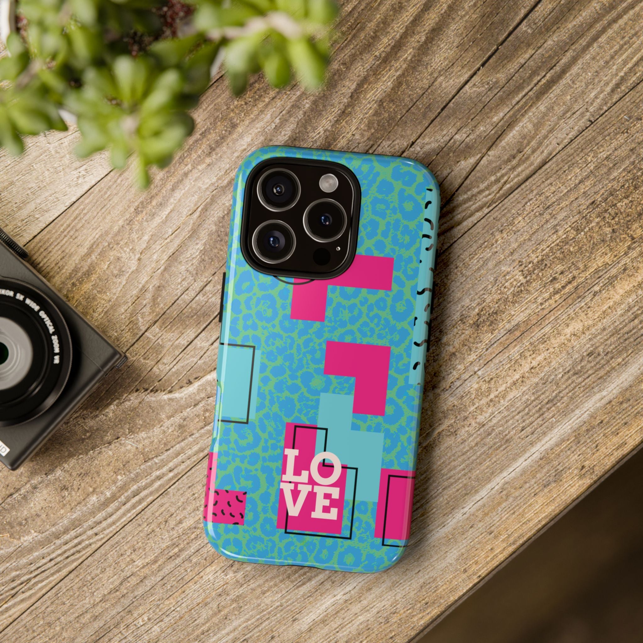 LOVE Aqua Blue Leopard RG Tough Phone Case iPhone, Galaxy, or Google Pixel