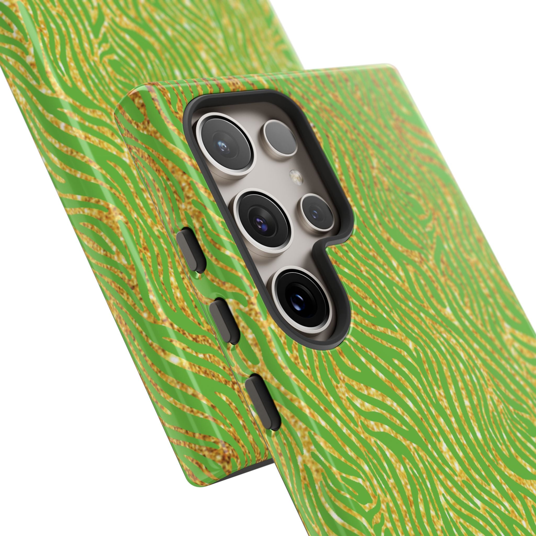 Neon Green Gold Zebra Tough Phone Case for iPhone, Galaxy, or Google Pixel