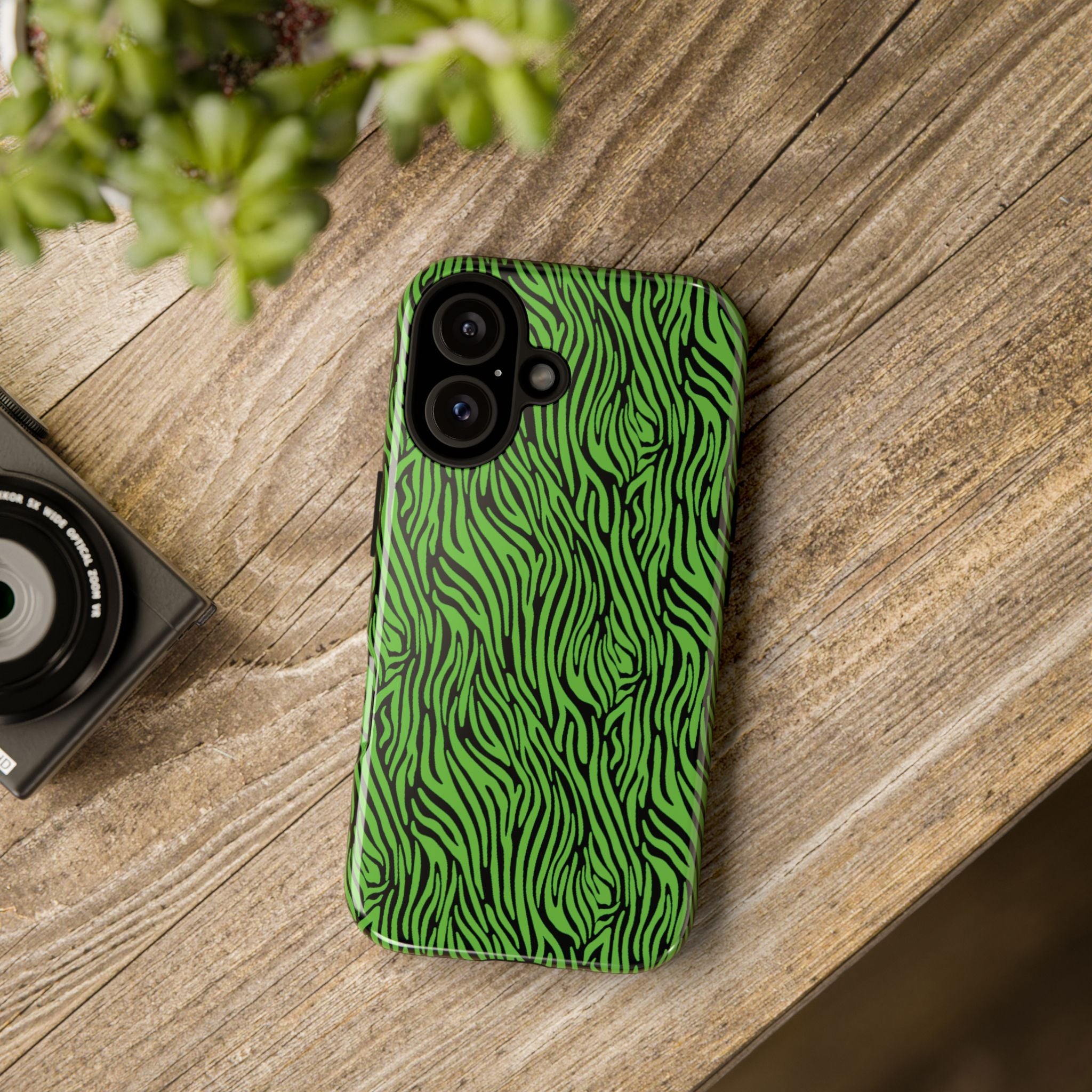 Neon Green Zebra Tough Phone Case iPhone, Galaxy, or Google Pixel