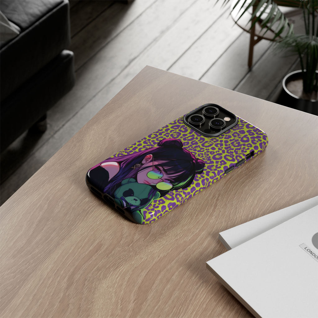 Purple Neon Lime Leopard Kz Tough Case for iPhone, Galaxy, or Google Pixel