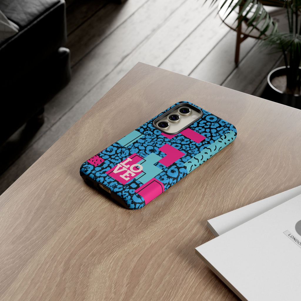 LOVE Blue Leopard 80s Vibe Tough Case for iPhone, Galaxy, or Google Pixel