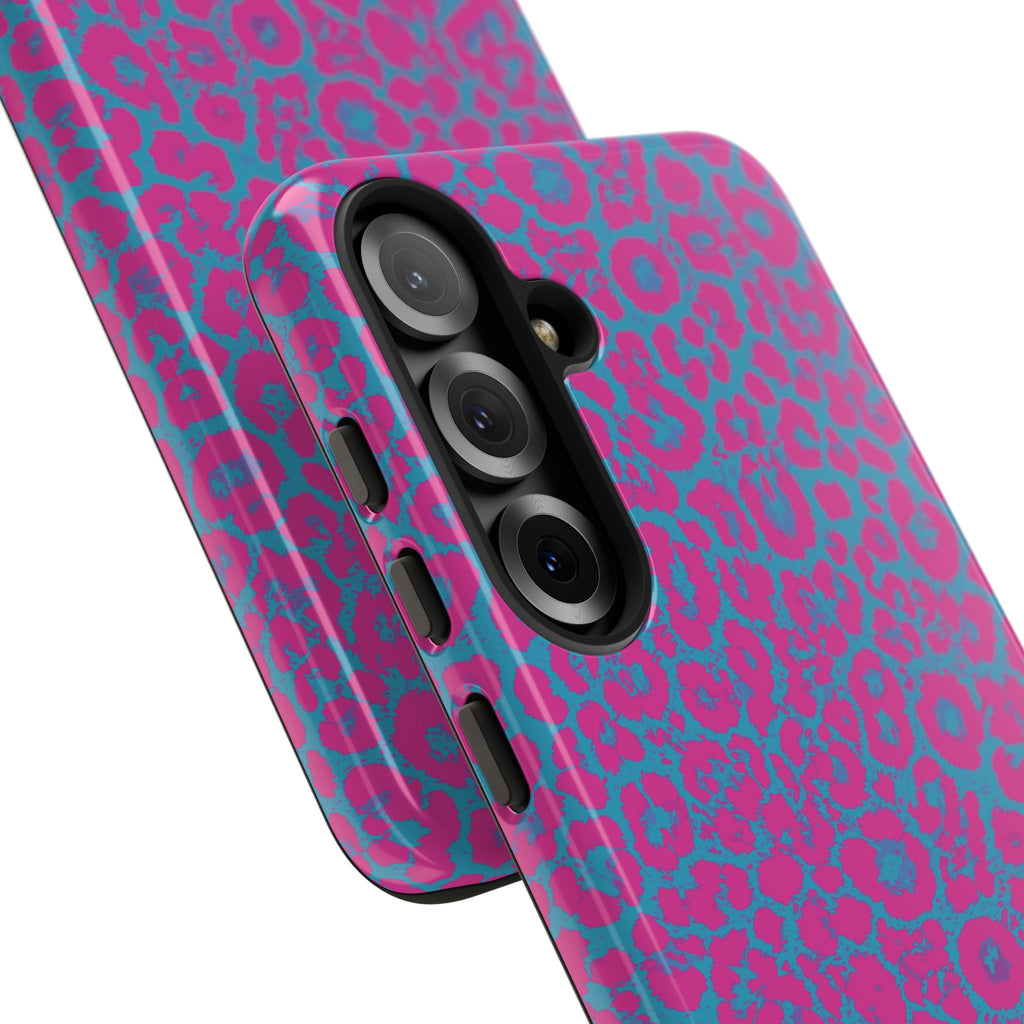Pink Blue Leopard Tough Phone Case iPhone, Galaxy, or Google Pixel