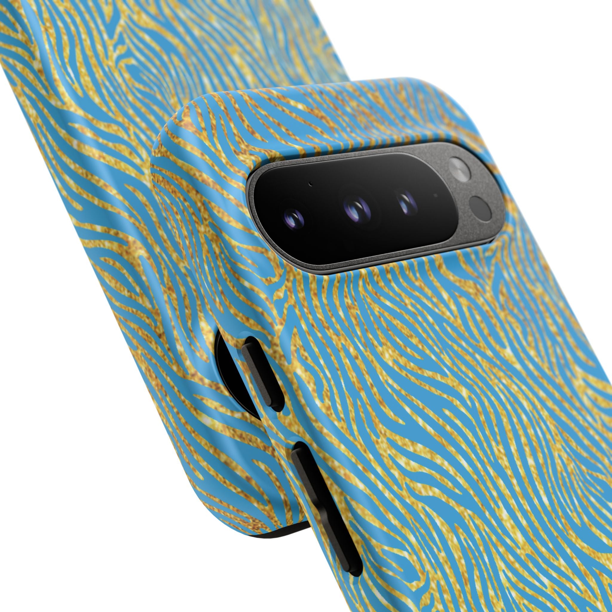 Blue Gold Zebra Tough Case for iPhone, Galaxy, or Google Pixel
