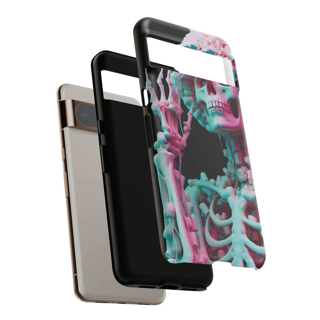 Neon Pink Skeleton (Black) Tough Phone Case for iPhone, Galaxy, or Google Pixel