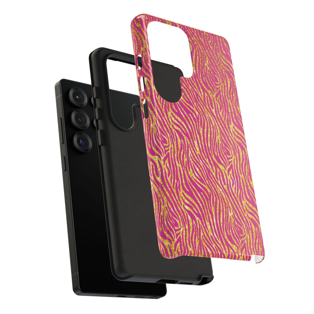 Pink Gold Zebra Print Tough Case for iPhone, Galaxy, or Google Pixel