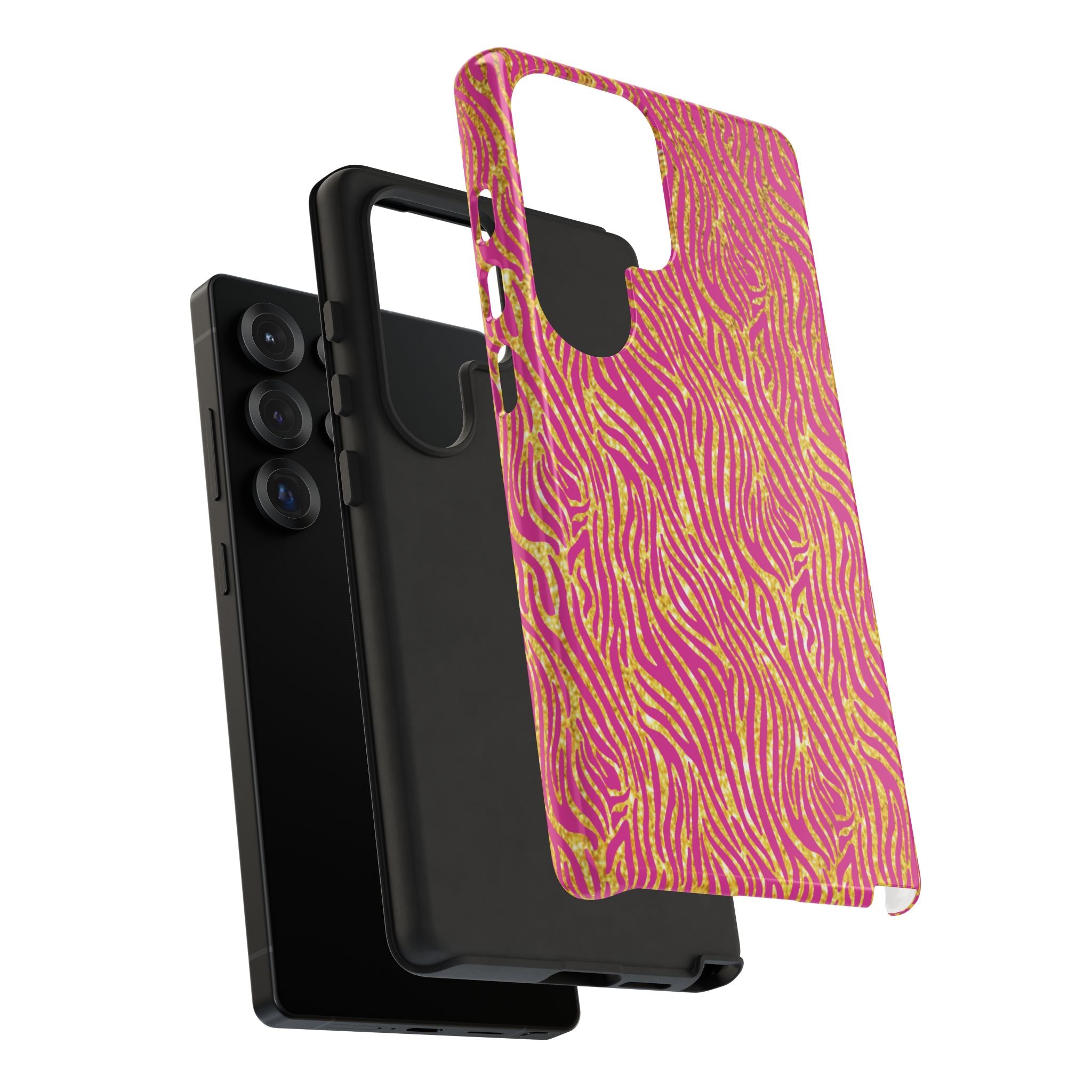Pink Gold Zebra Print Tough Case for iPhone, Galaxy, or Google Pixel