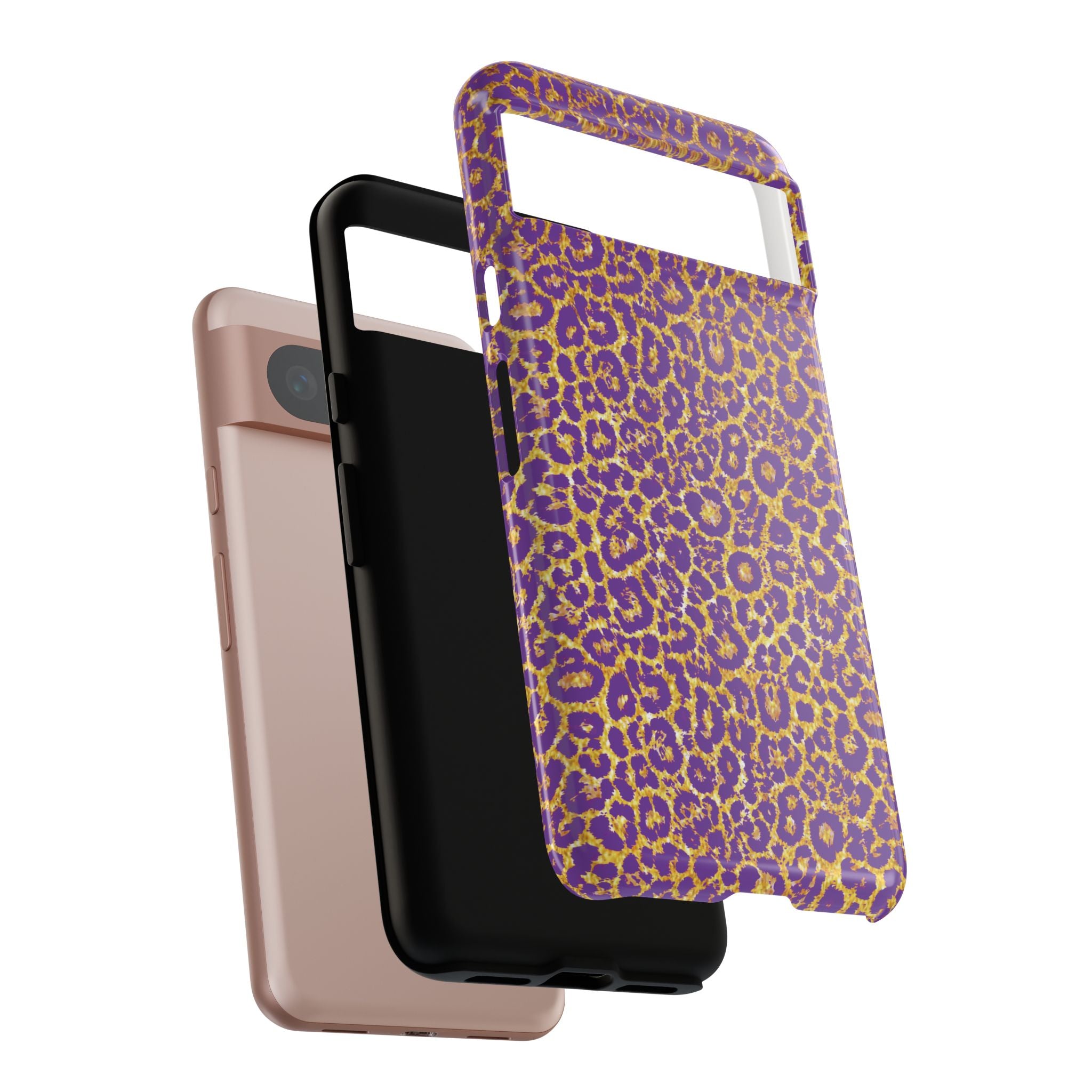 Purple Gold Leopard Tough Phone Case for iPhone, Galaxy, or Google Pixel