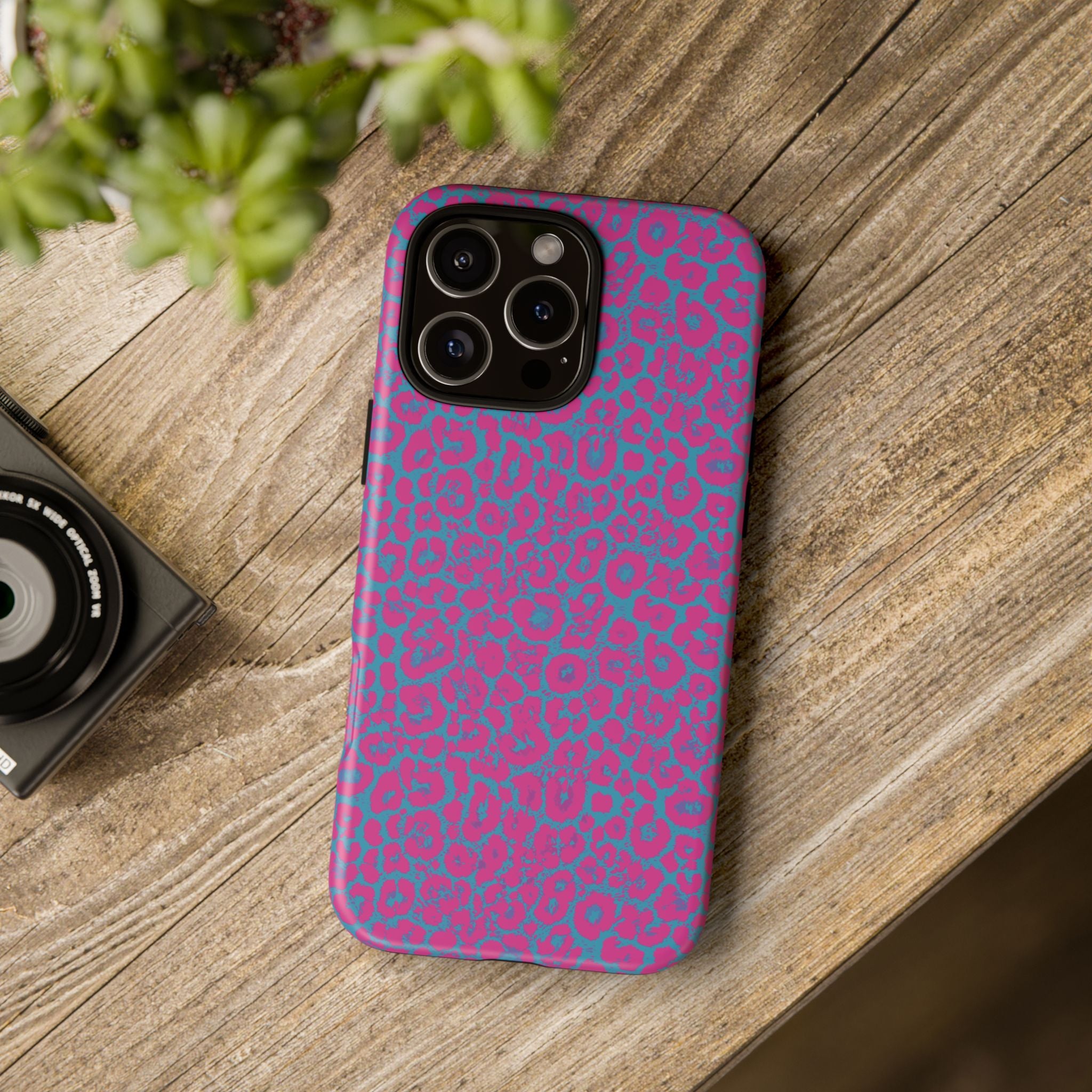 Pink Blue Leopard Tough Phone Case iPhone, Galaxy, or Google Pixel