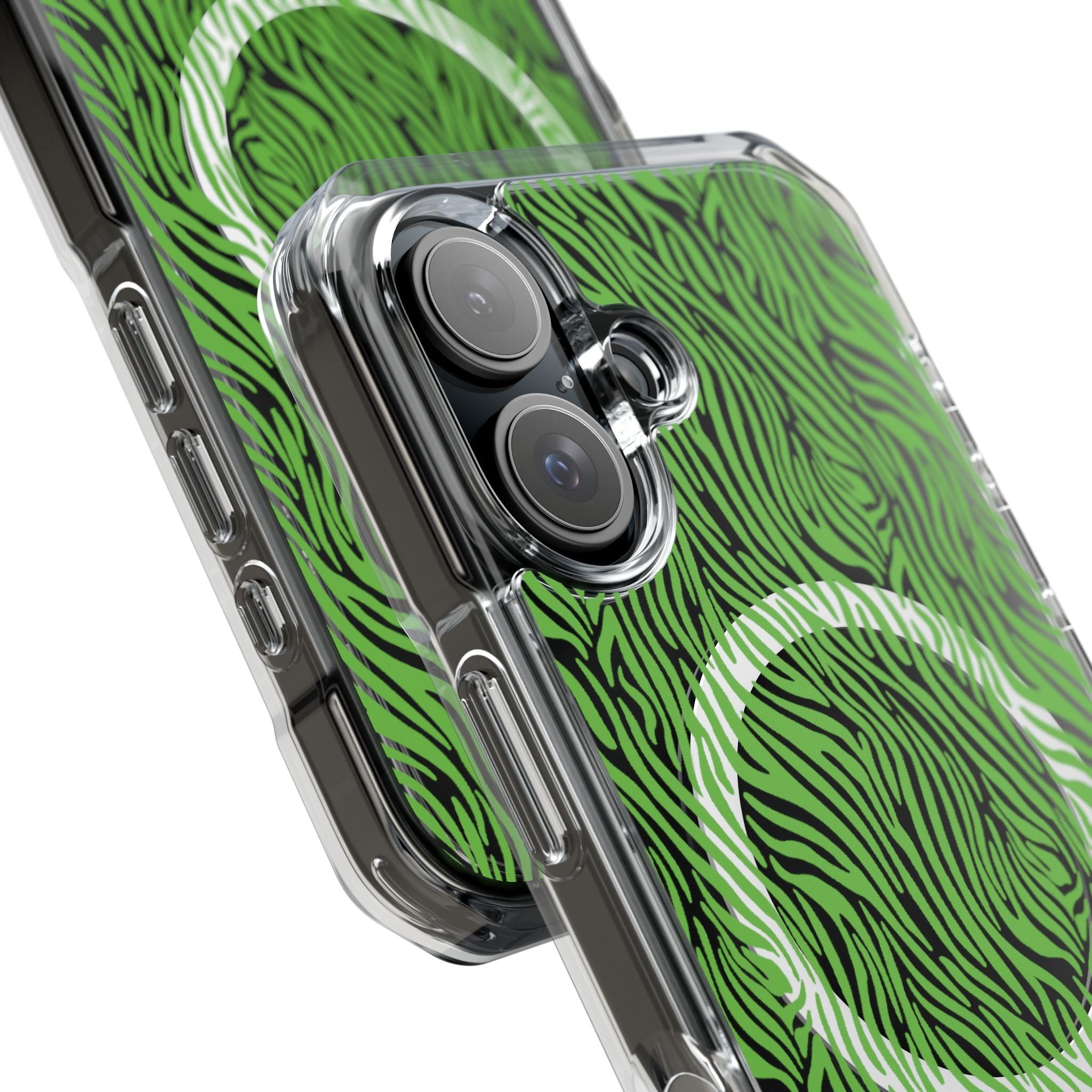 Neon Green Zebra Magnetic iPhone 14, 15, 16 Series Clear Impact Cases