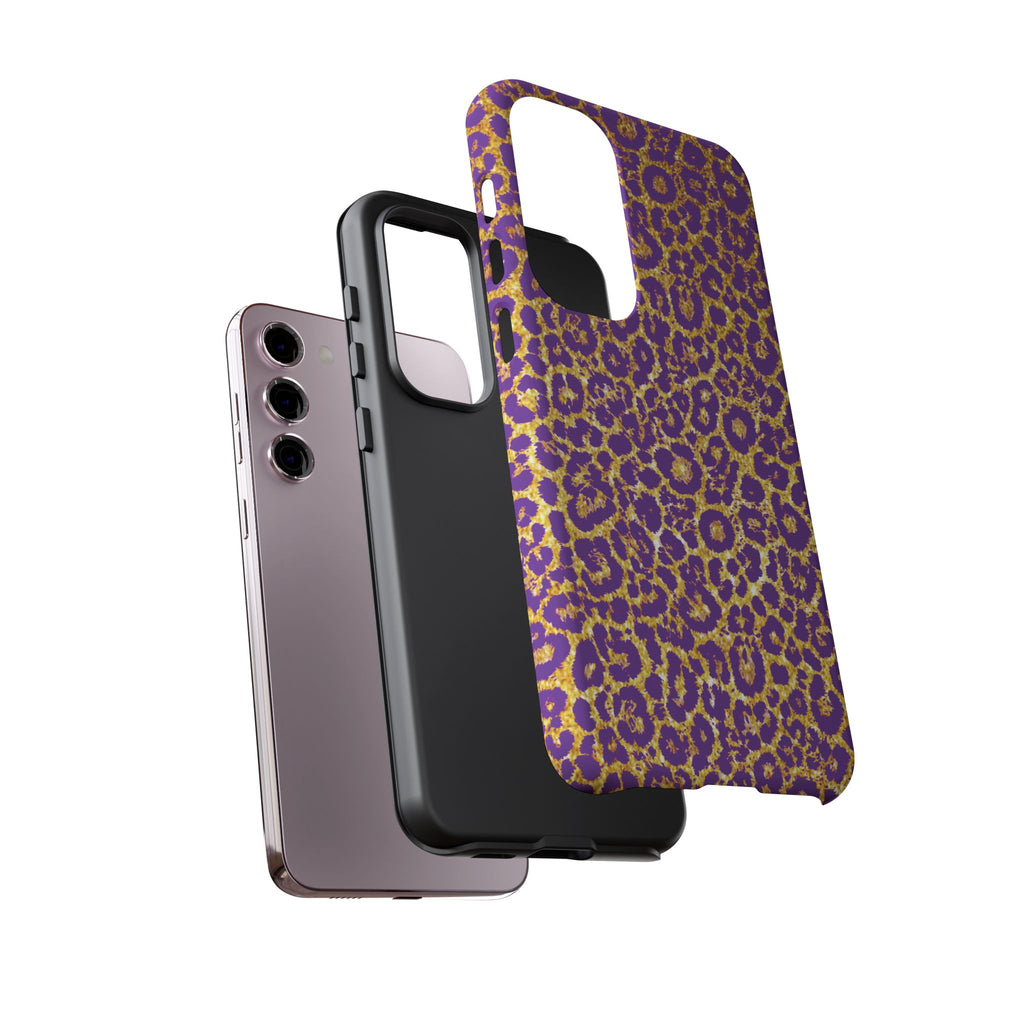 Purple Gold Leopard Tough Phone Case for iPhone, Galaxy, or Google Pixel