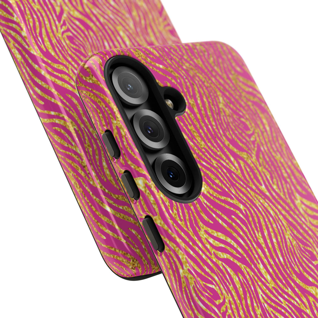 Pink Gold Zebra Print Tough Case for iPhone, Galaxy, or Google Pixel