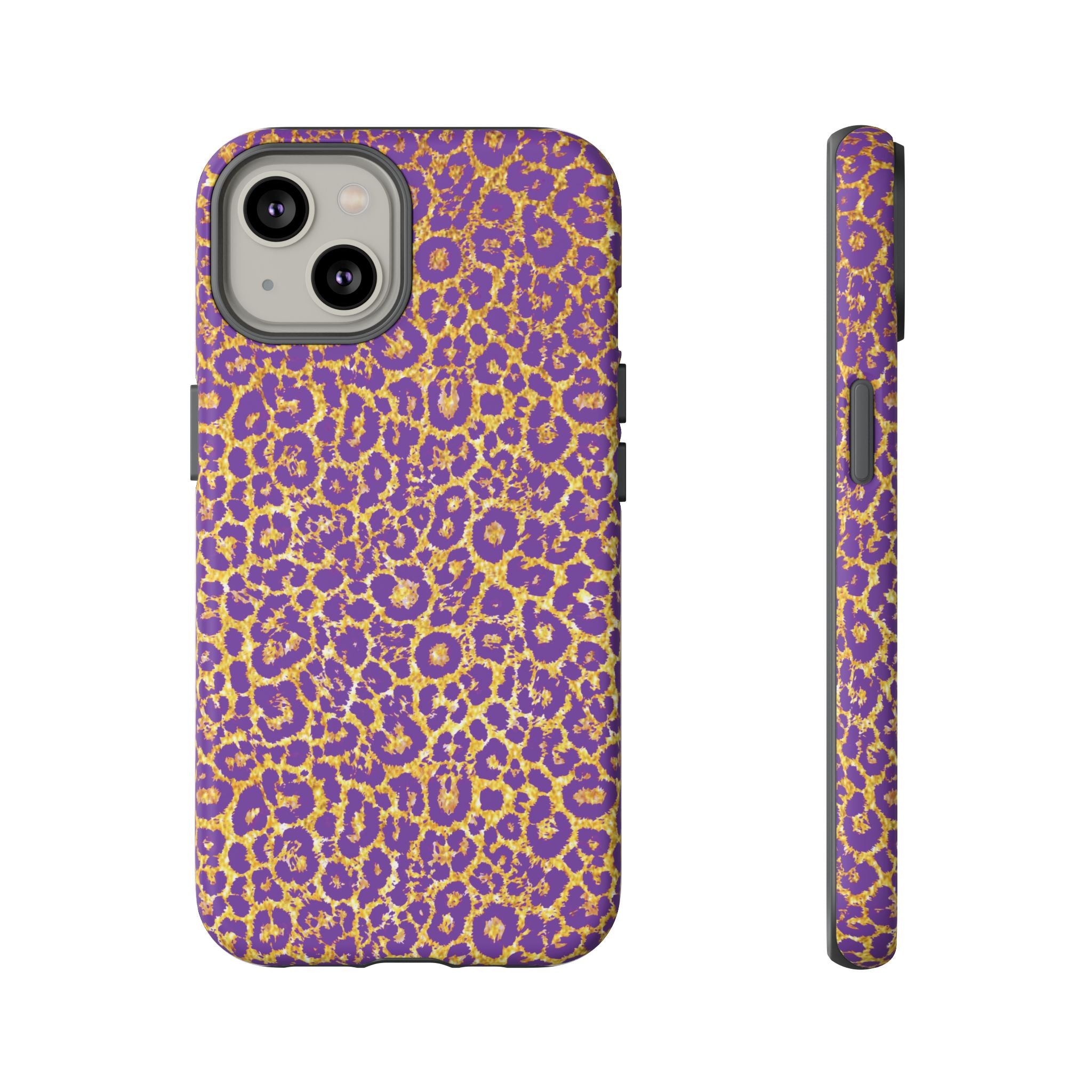 Purple Gold Leopard Tough Phone Case for iPhone, Galaxy, or Google Pixel