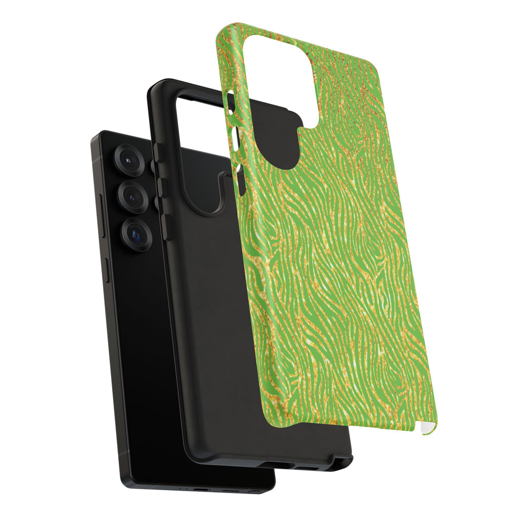 Neon Green Gold Zebra Tough Phone Case for iPhone, Galaxy, or Google Pixel