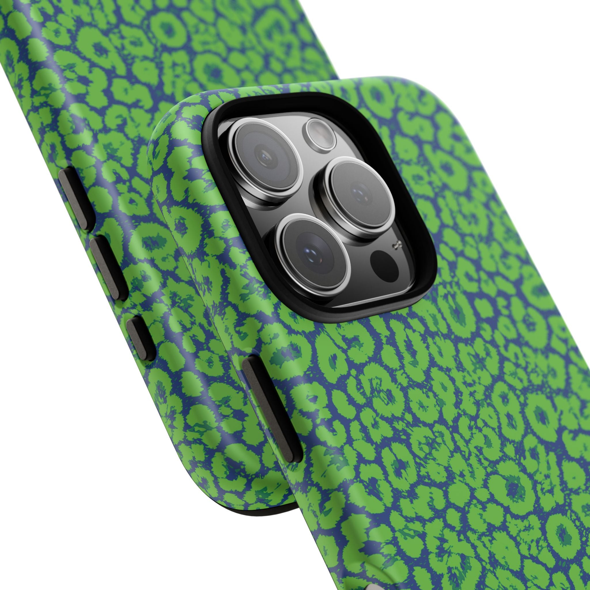 Blue Neon Green  Leopard Tough Phone Case for iPhone, Galaxy, or Google Pixel