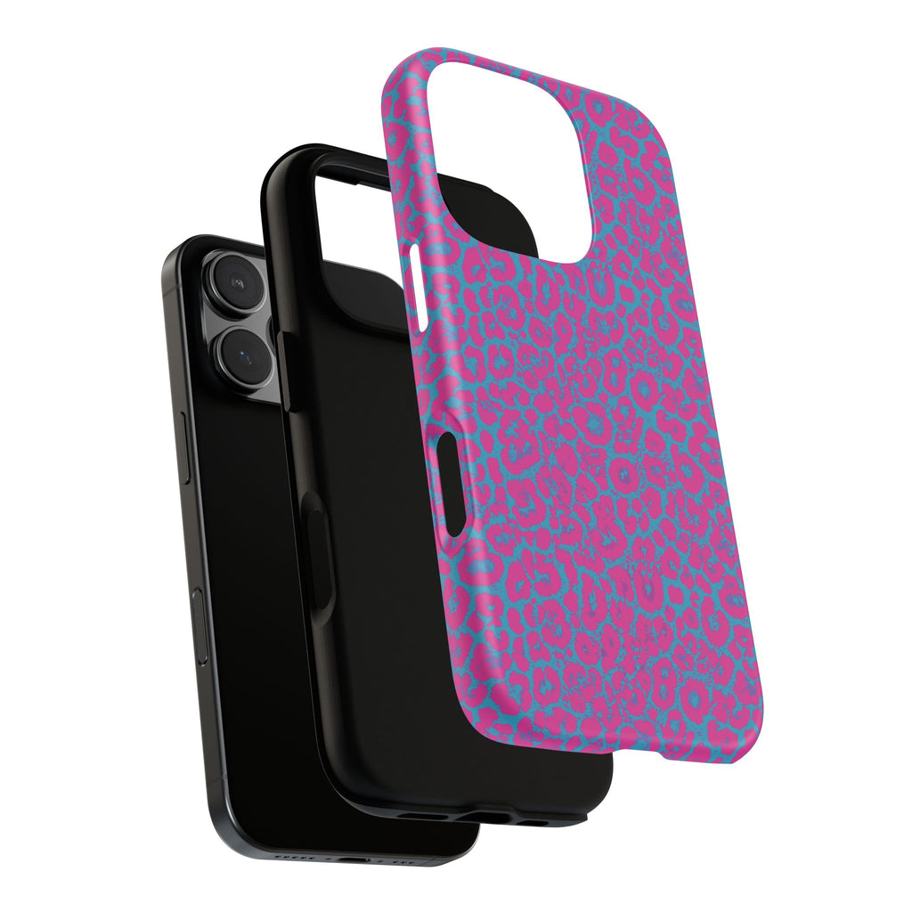 Pink Blue Leopard Tough Phone Case iPhone, Galaxy, or Google Pixel