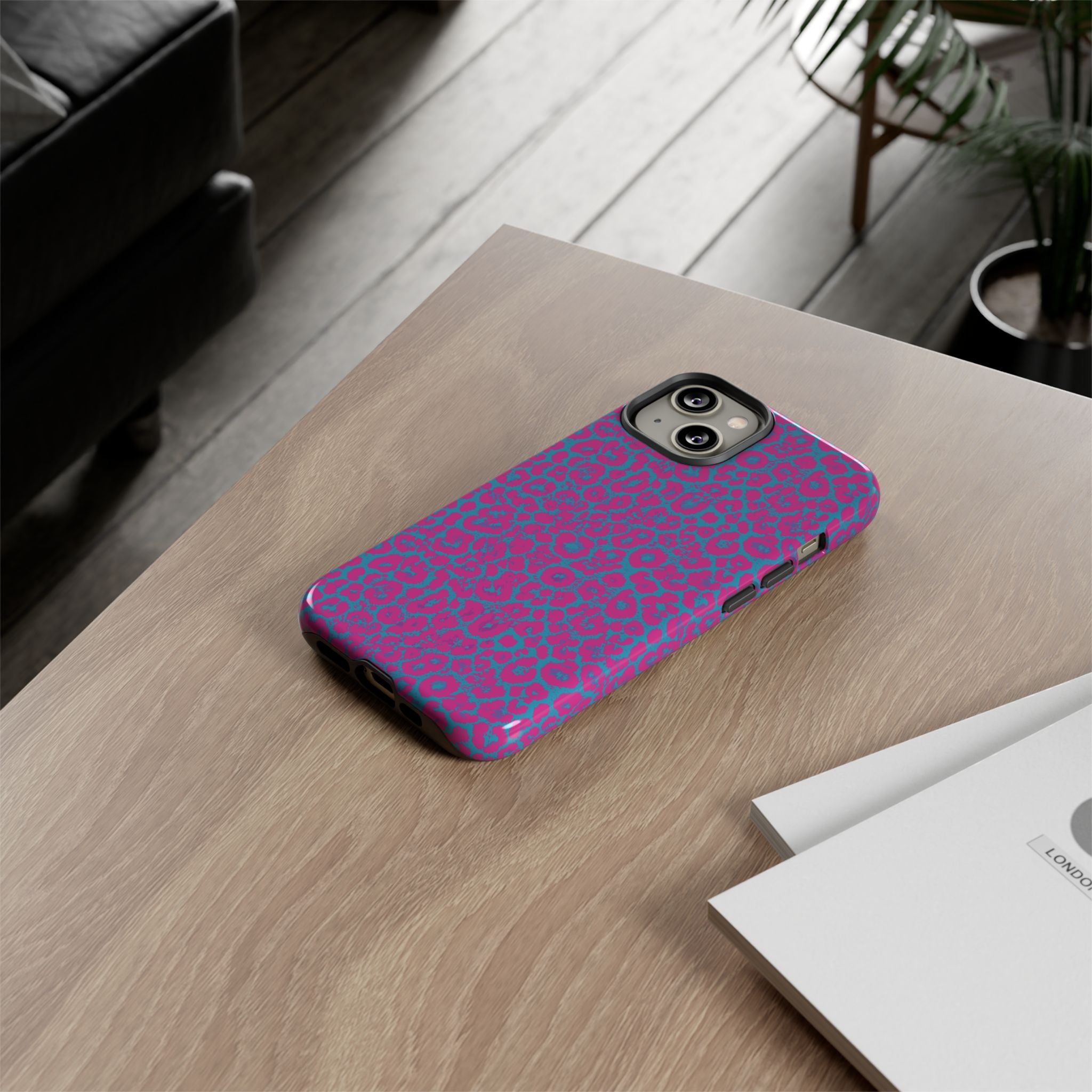 Pink Blue Leopard Tough Phone Case iPhone, Galaxy, or Google Pixel