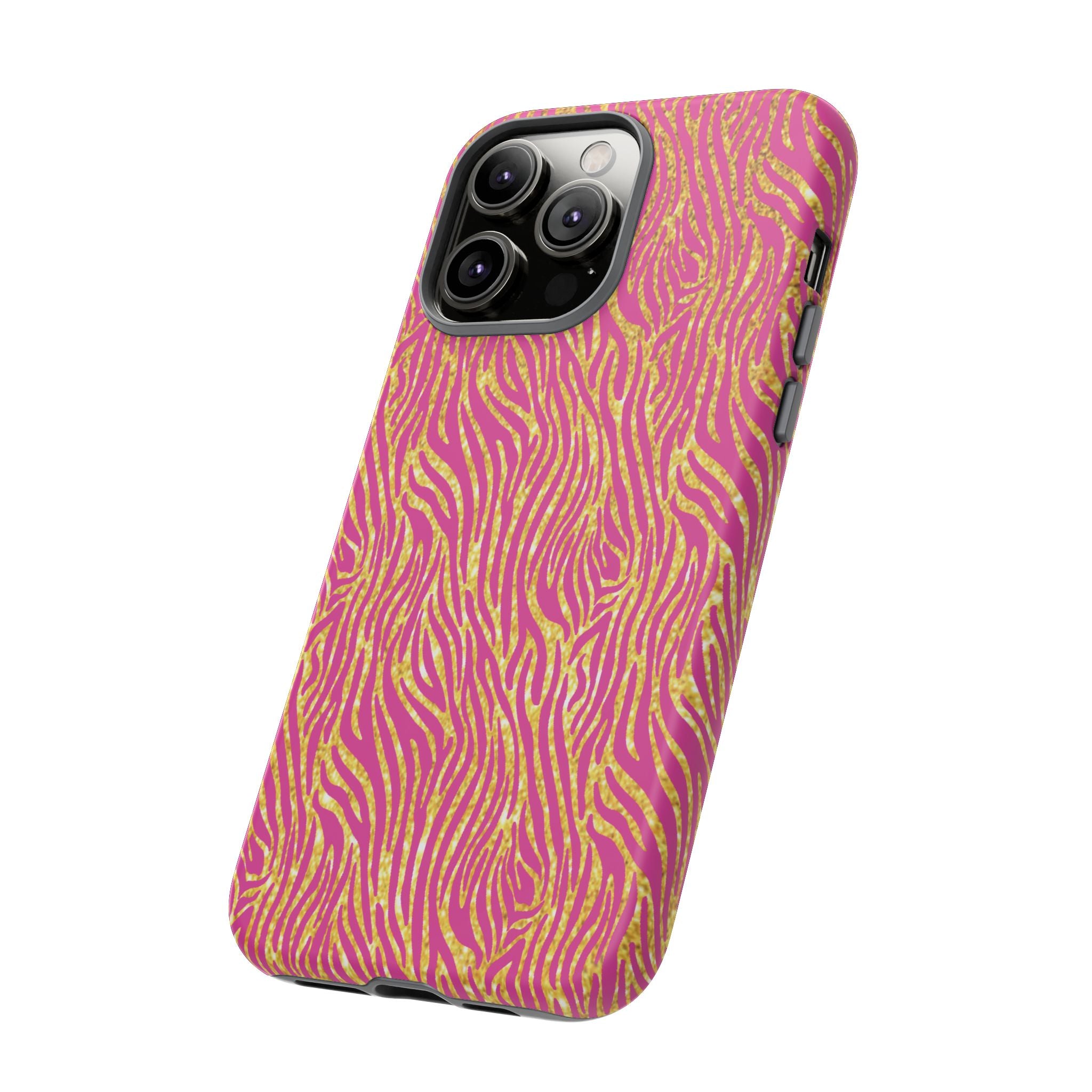 Pink Gold Zebra Print Tough Case for iPhone, Galaxy, or Google Pixel
