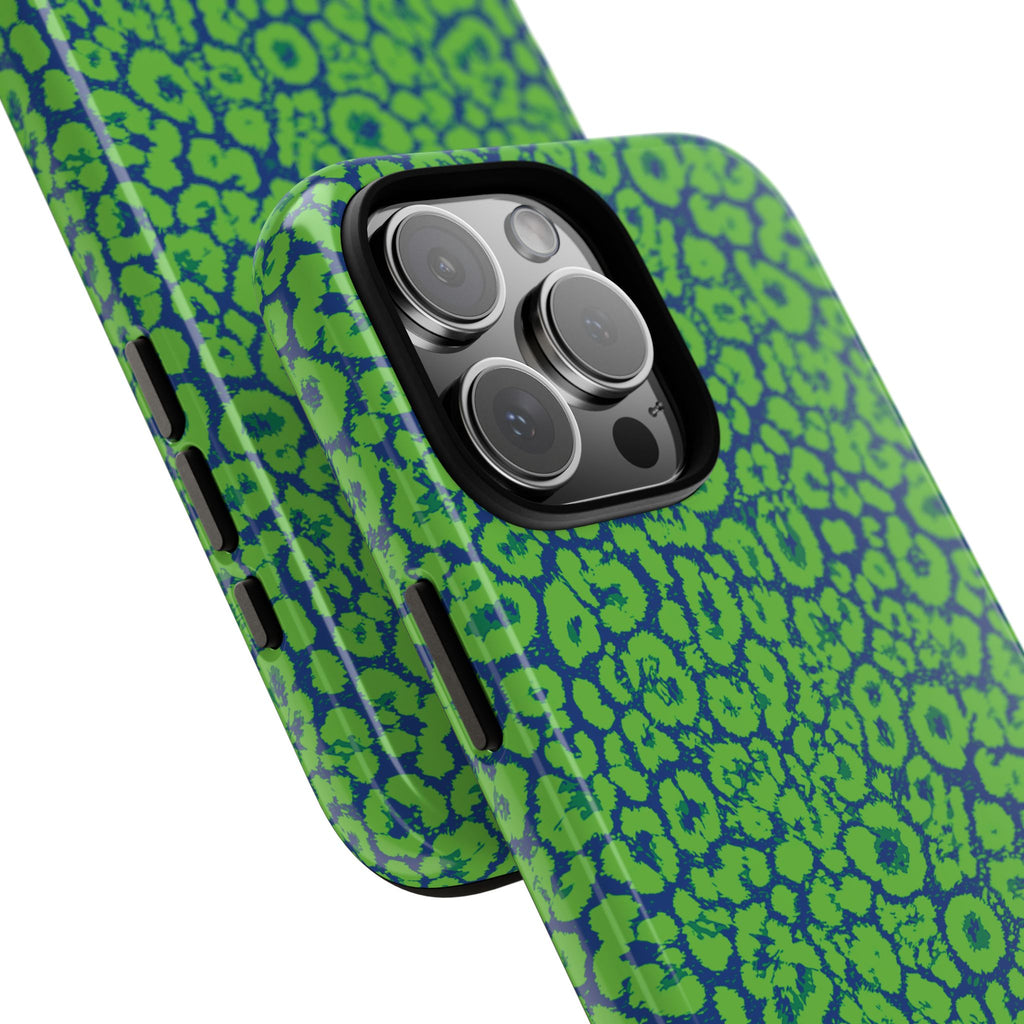 Blue Neon Green  Leopard Tough Phone Case for iPhone, Galaxy, or Google Pixel