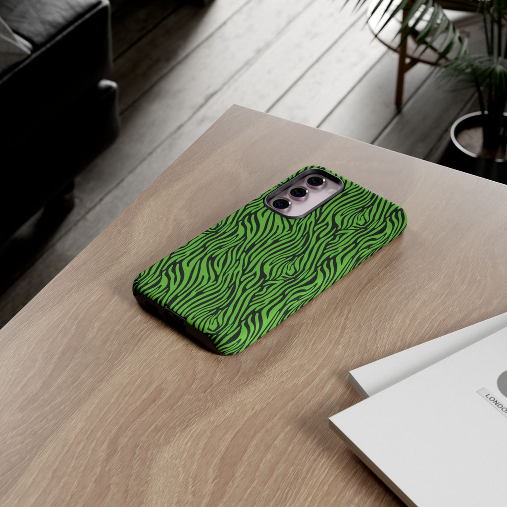 Neon Green Zebra Tough Phone Case iPhone, Galaxy, or Google Pixel