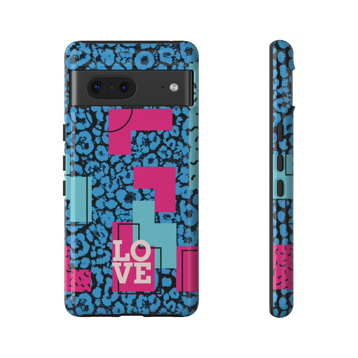 LOVE Blue Leopard 80s Vibe Tough Case for iPhone, Galaxy, or Google Pixel