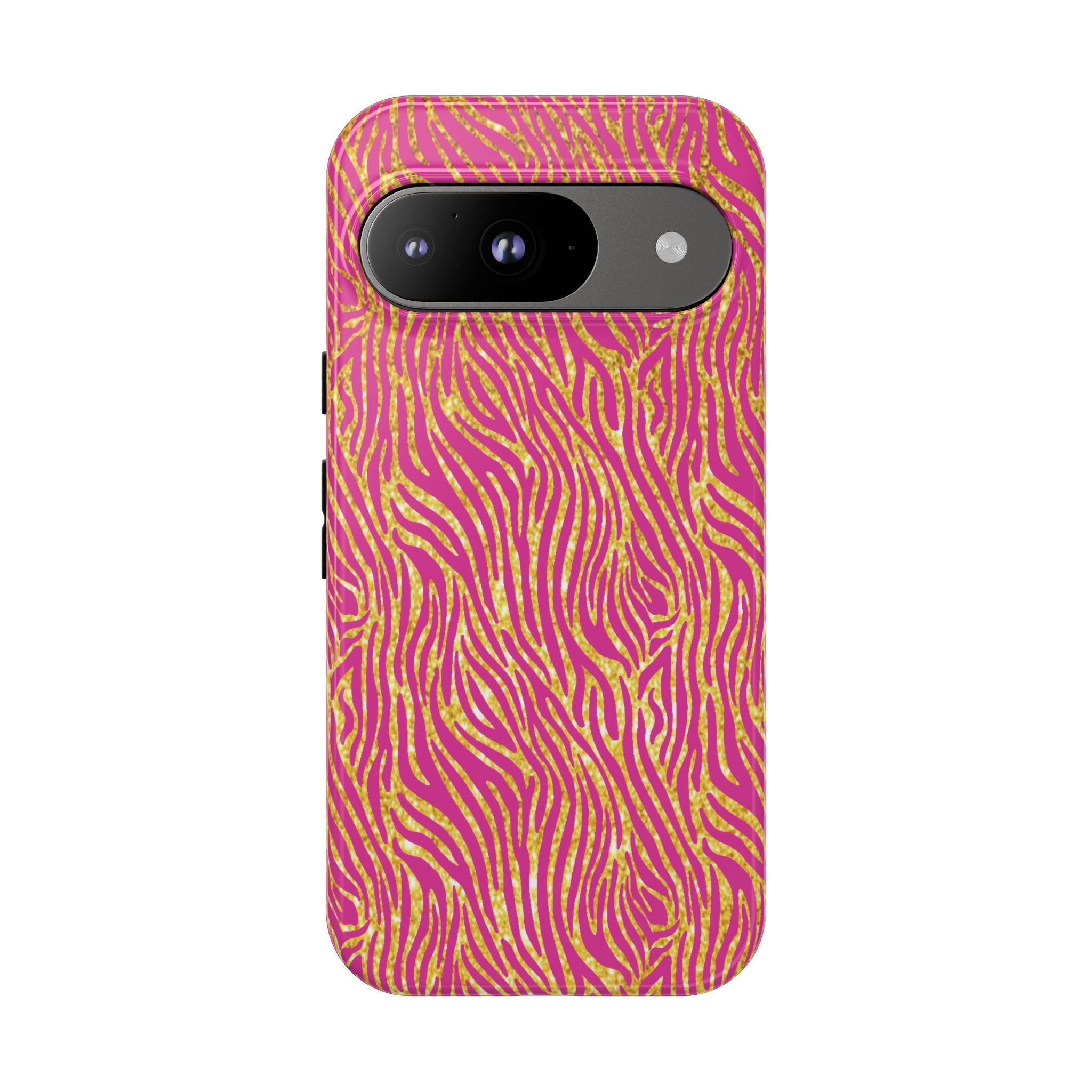 Pink Gold Zebra Print Tough Case for iPhone, Galaxy, or Google Pixel