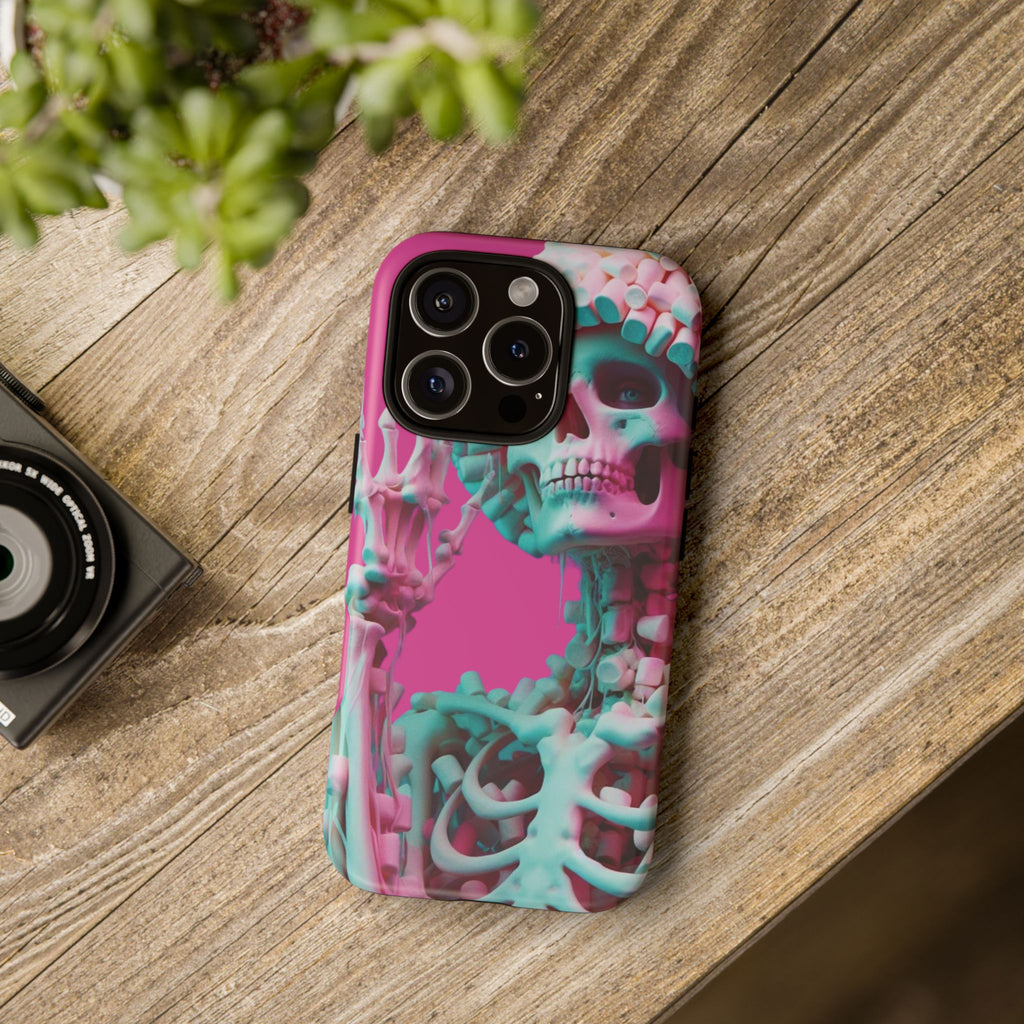 Neon Pink Skeleton Tough Phone Case for iPhone, Galaxy and Google Pixel