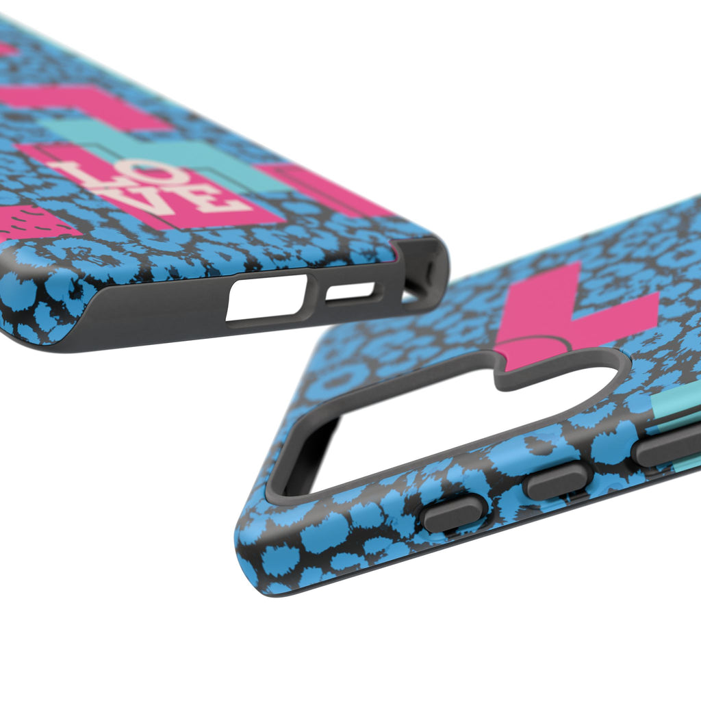 LOVE Blue Leopard 80s Vibe Tough Case for iPhone, Galaxy, or Google Pixel