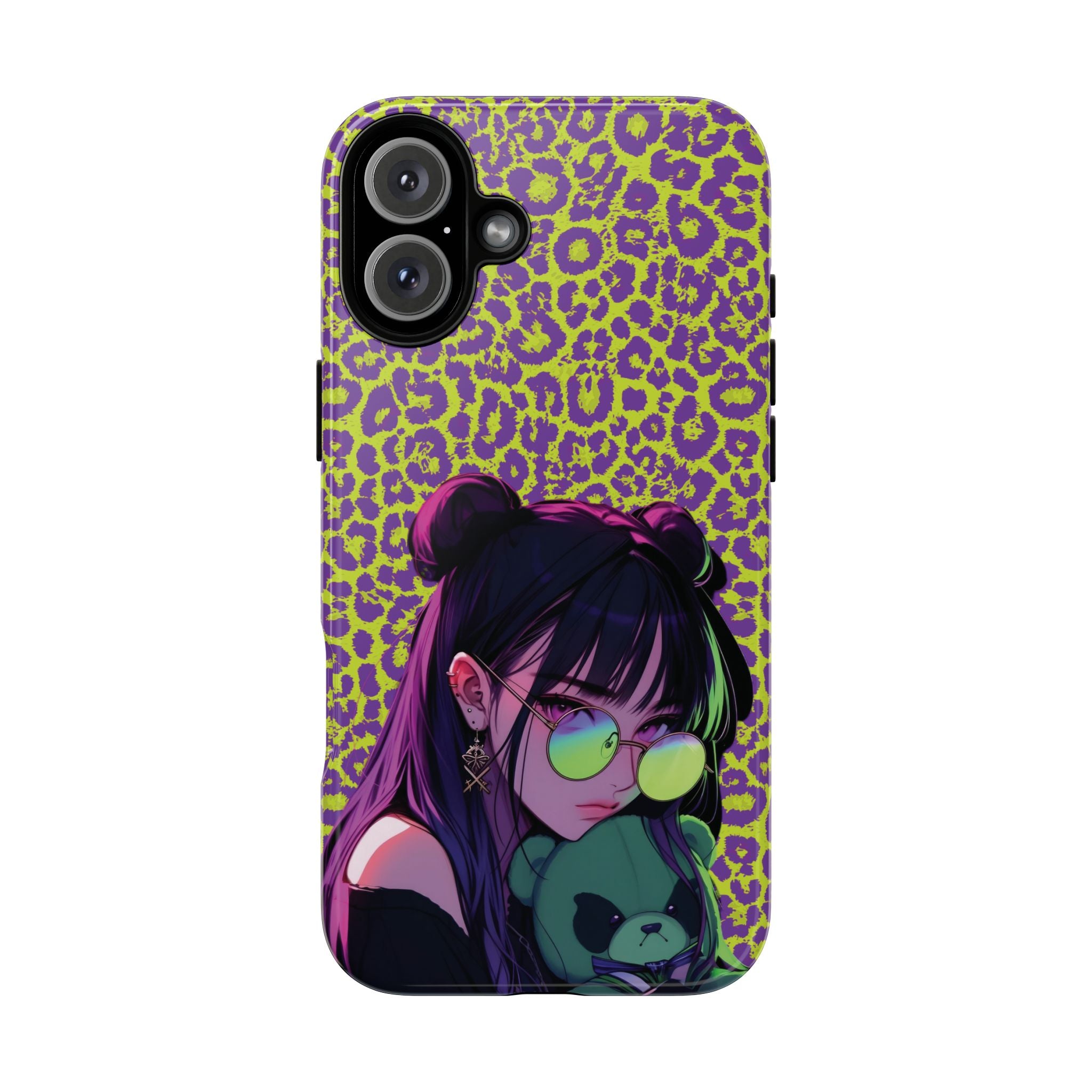 Purple Neon Lime Leopard Kz Tough Case for iPhone, Galaxy, or Google Pixel