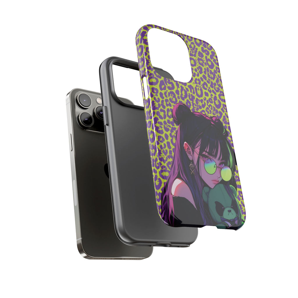 Purple Neon Lime Leopard Kz Tough Case for iPhone, Galaxy, or Google Pixel