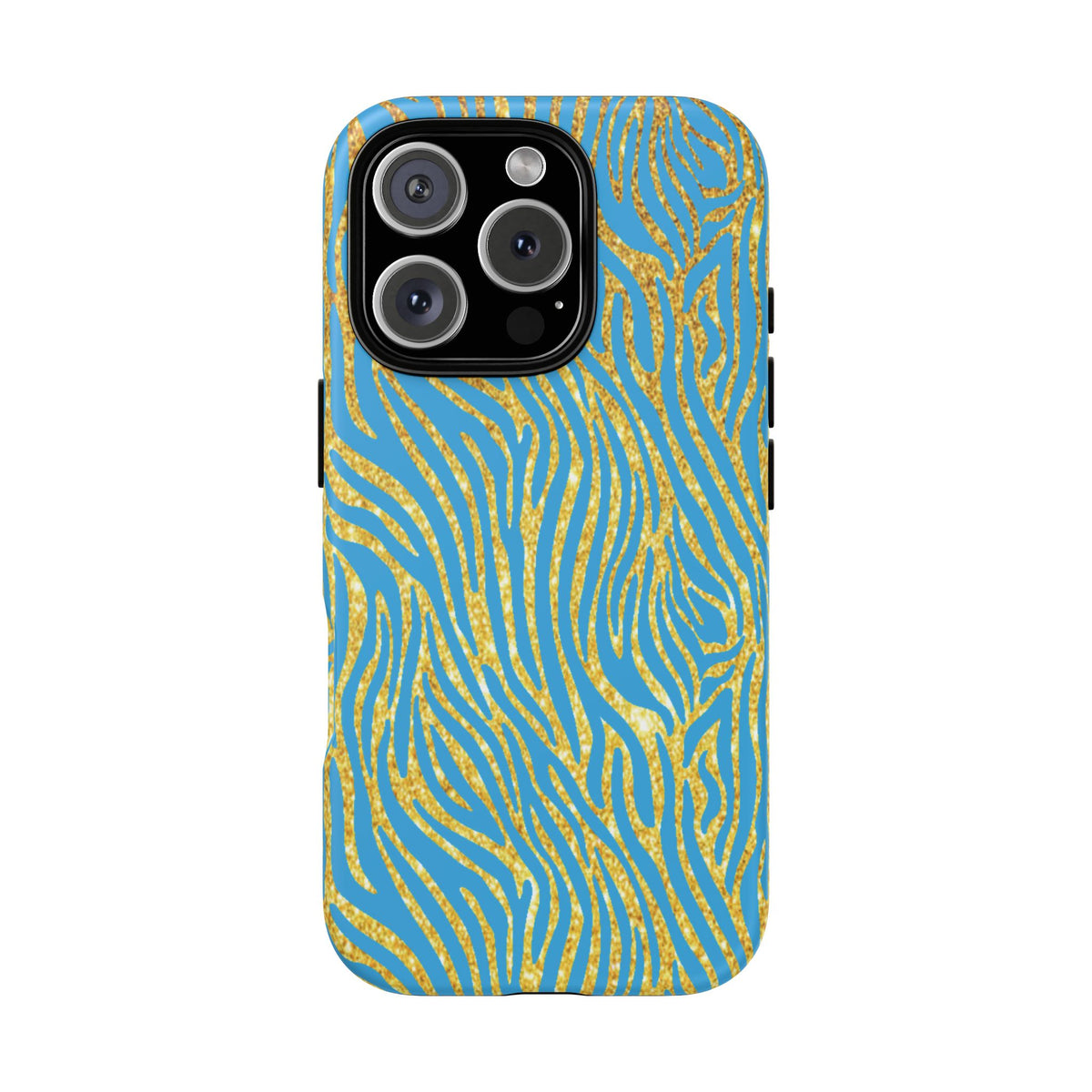 Blue Gold Zebra Tough Case for iPhone, Galaxy, or Google Pixel