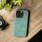 Blue Gold Zebra Tough Case for iPhone, Galaxy, or Google Pixel