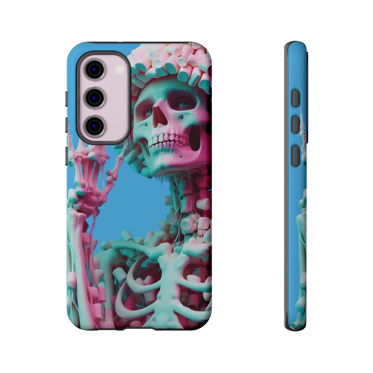 Neon Pink Skeleton Blue Tough Phone Case for iPhone, Galaxy or Google Pixel