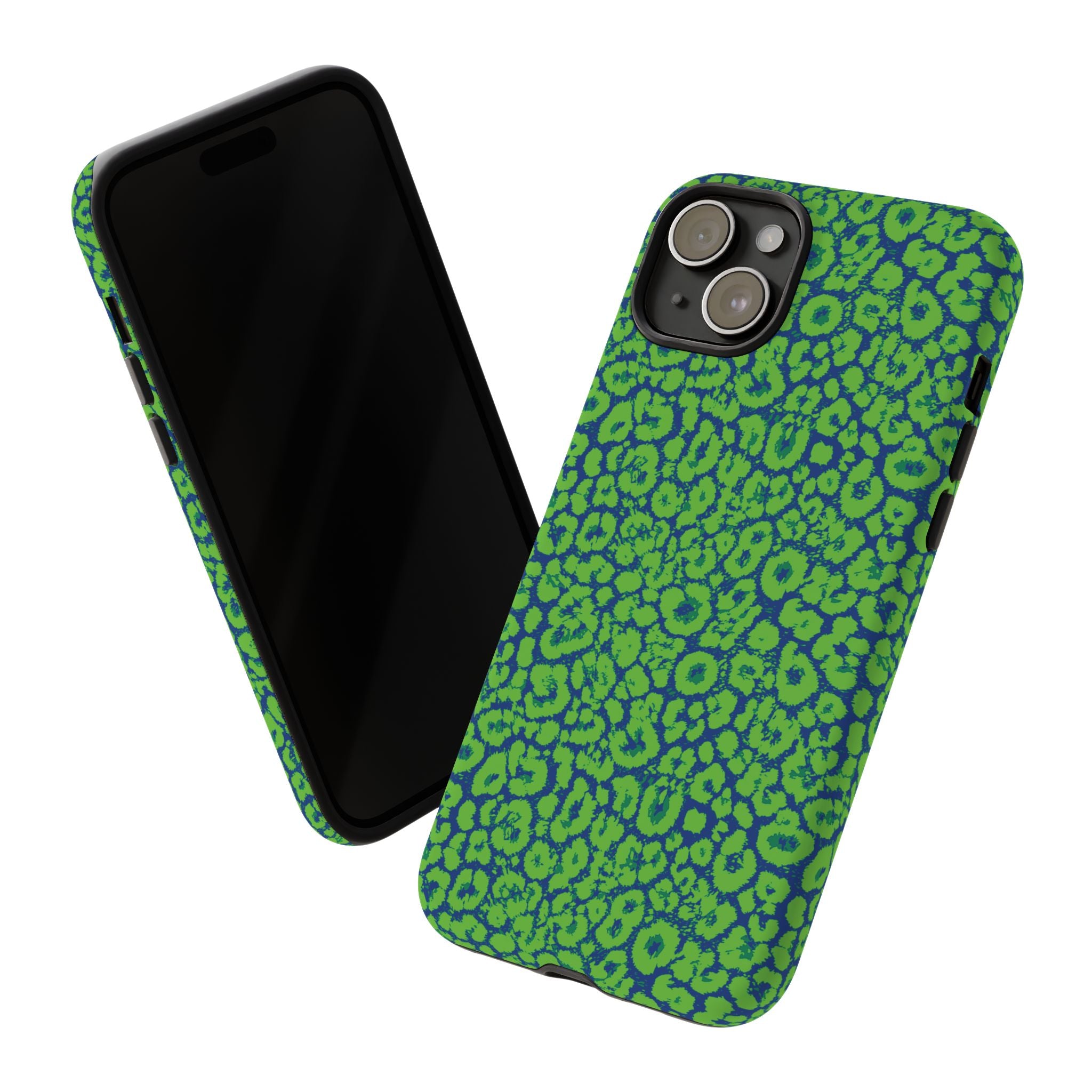 Blue Neon Green  Leopard Tough Phone Case for iPhone, Galaxy, or Google Pixel