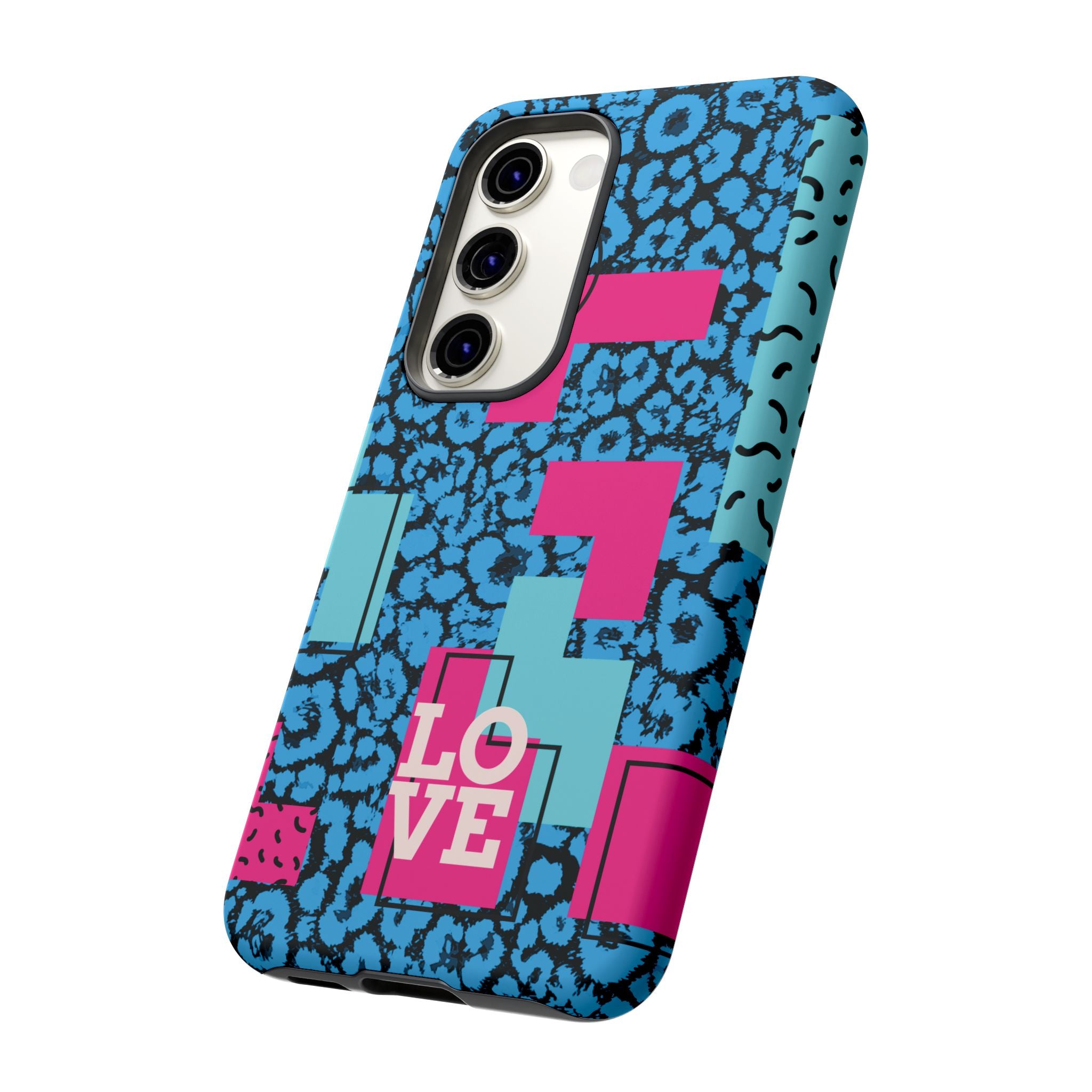 LOVE Blue Leopard 80s Vibe Tough Case for iPhone, Galaxy, or Google Pixel