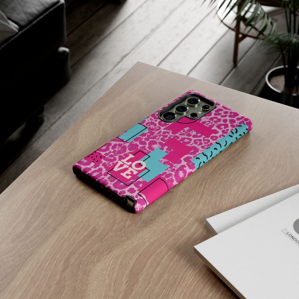 Retro Love Pink Leopard RG Tough Phone Case for iPhone, Galaxy, or Google Pixel