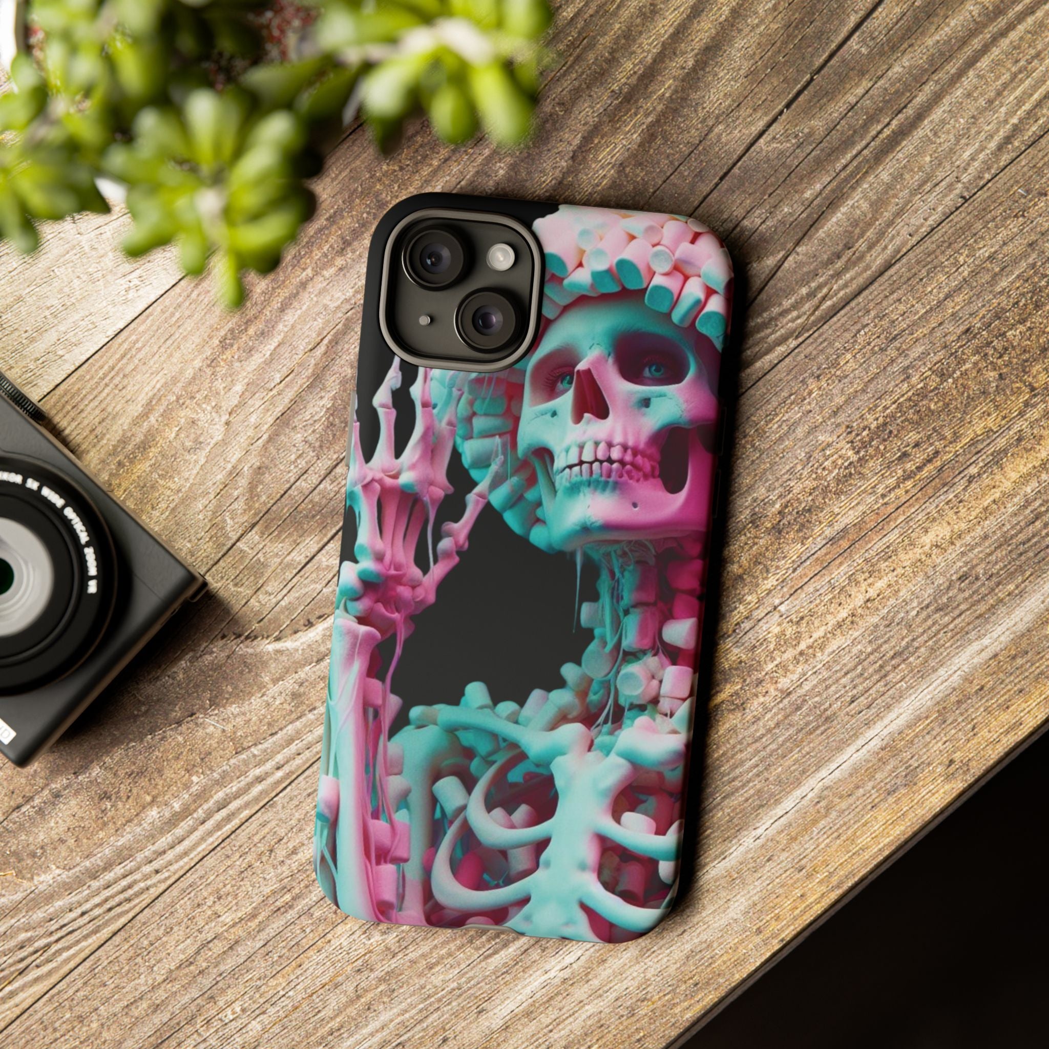 Neon Pink Skeleton (Black) Tough Phone Case for iPhone, Galaxy, or Google Pixel
