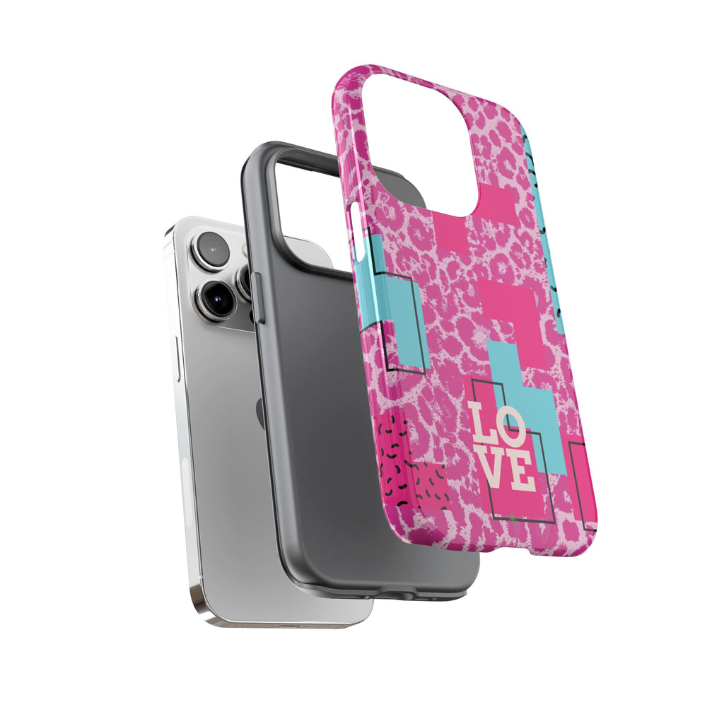 Retro Love Pink Leopard RG Tough Phone Case for iPhone, Galaxy, or Google Pixel