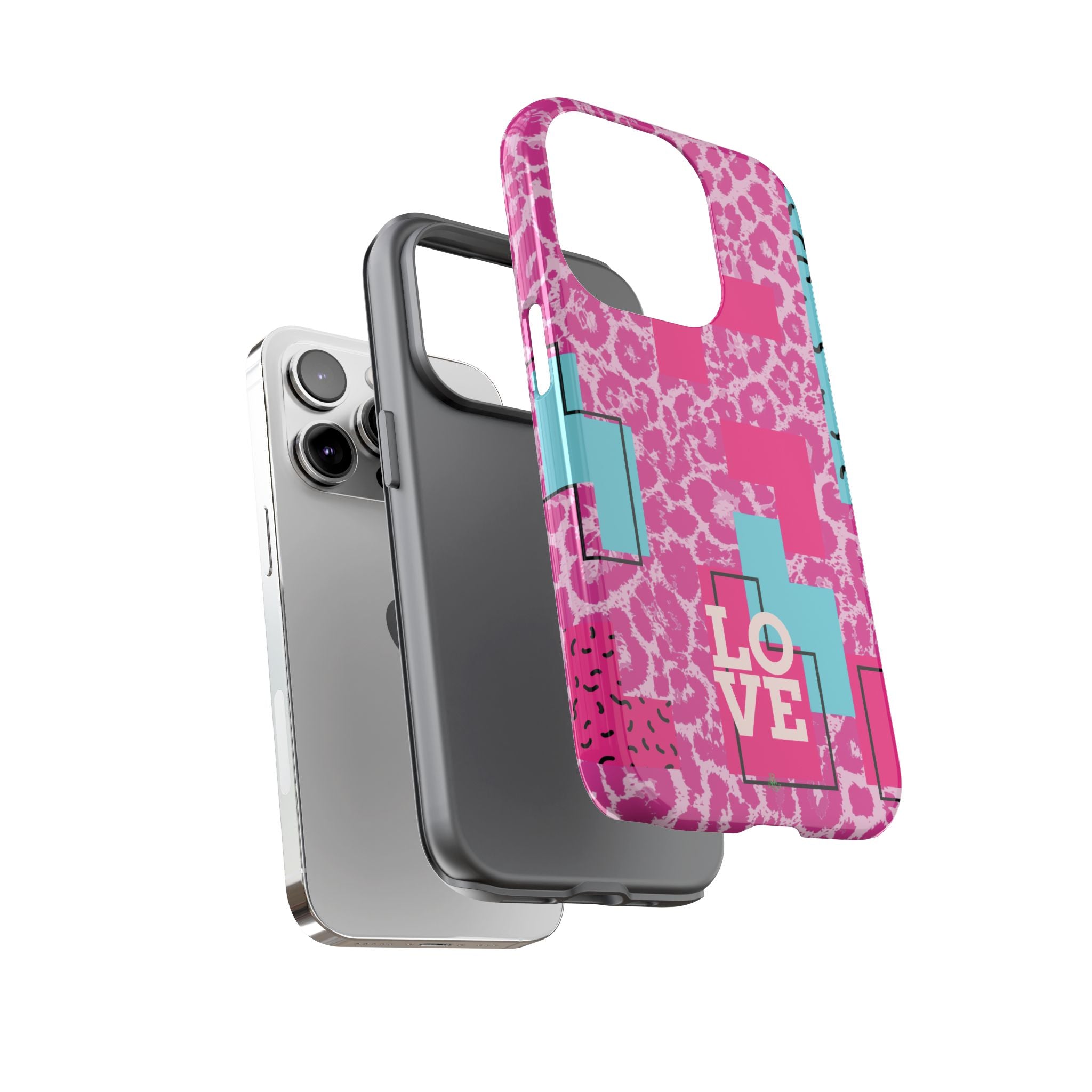 Retro Love Pink Leopard RG Tough Phone Case for iPhone, Galaxy, or Google Pixel
