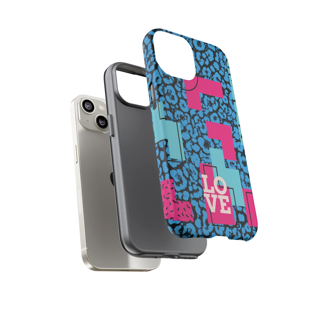 LOVE Blue Leopard 80s Vibe Tough Case for iPhone, Galaxy, or Google Pixel