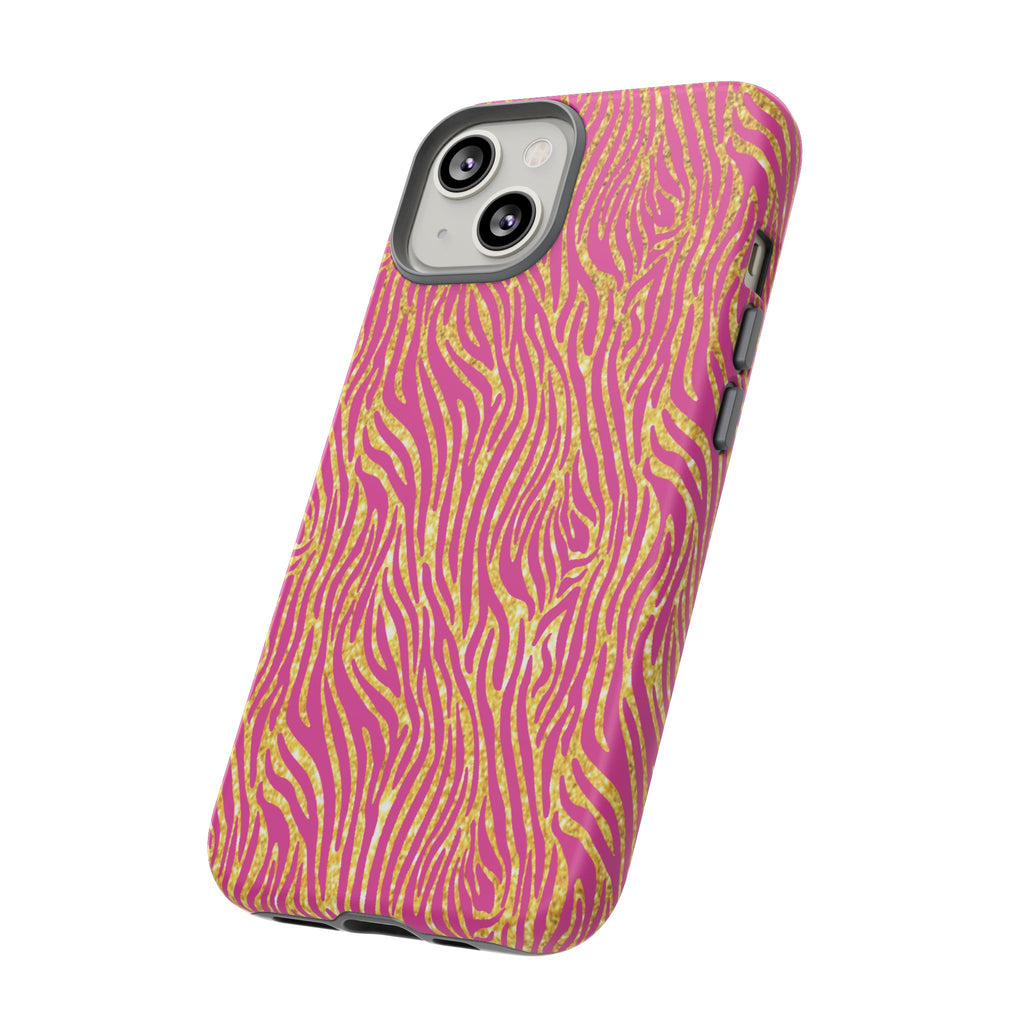 Pink Gold Zebra Print Tough Case for iPhone, Galaxy, or Google Pixel