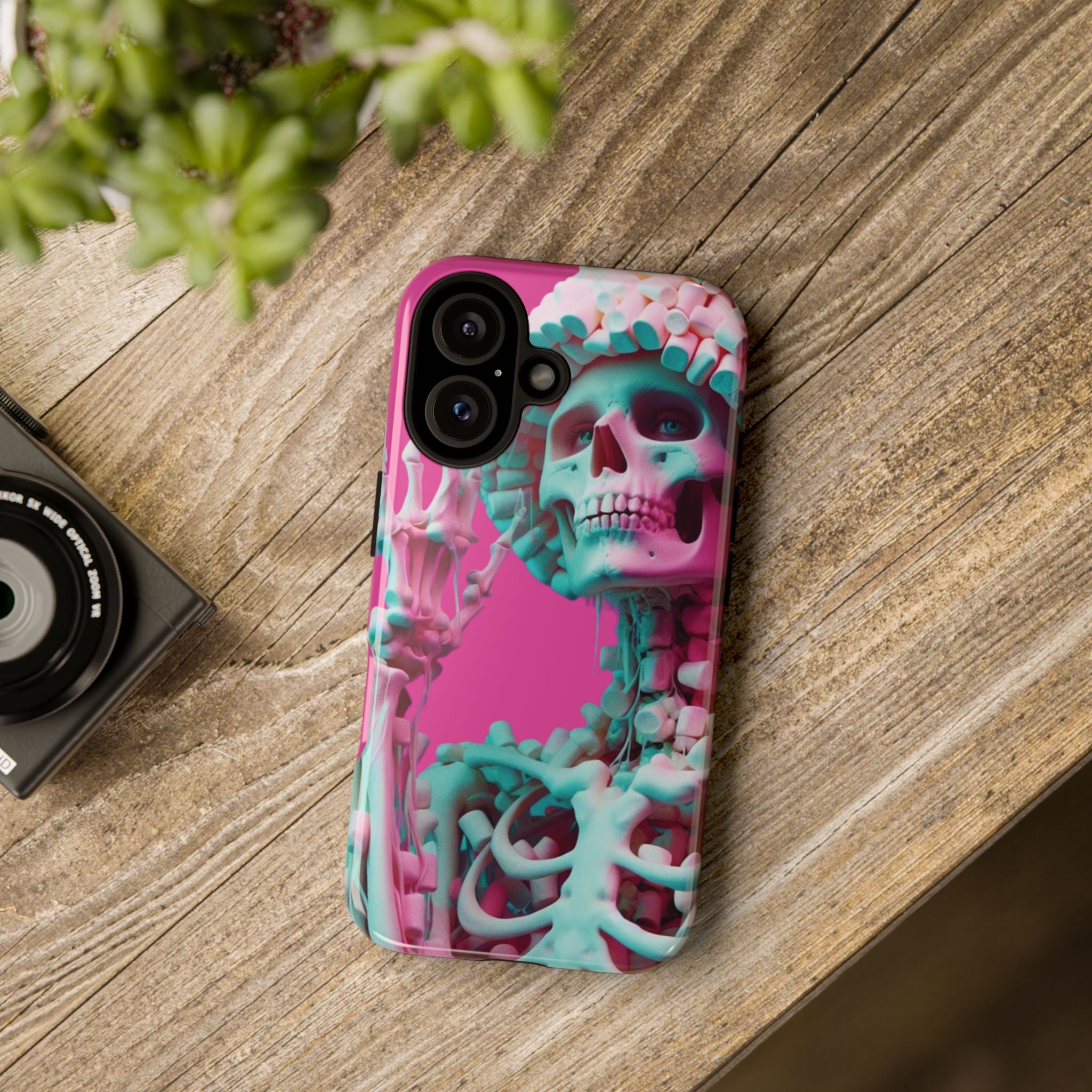 Neon Pink Skeleton Tough Phone Case for iPhone, Galaxy and Google Pixel